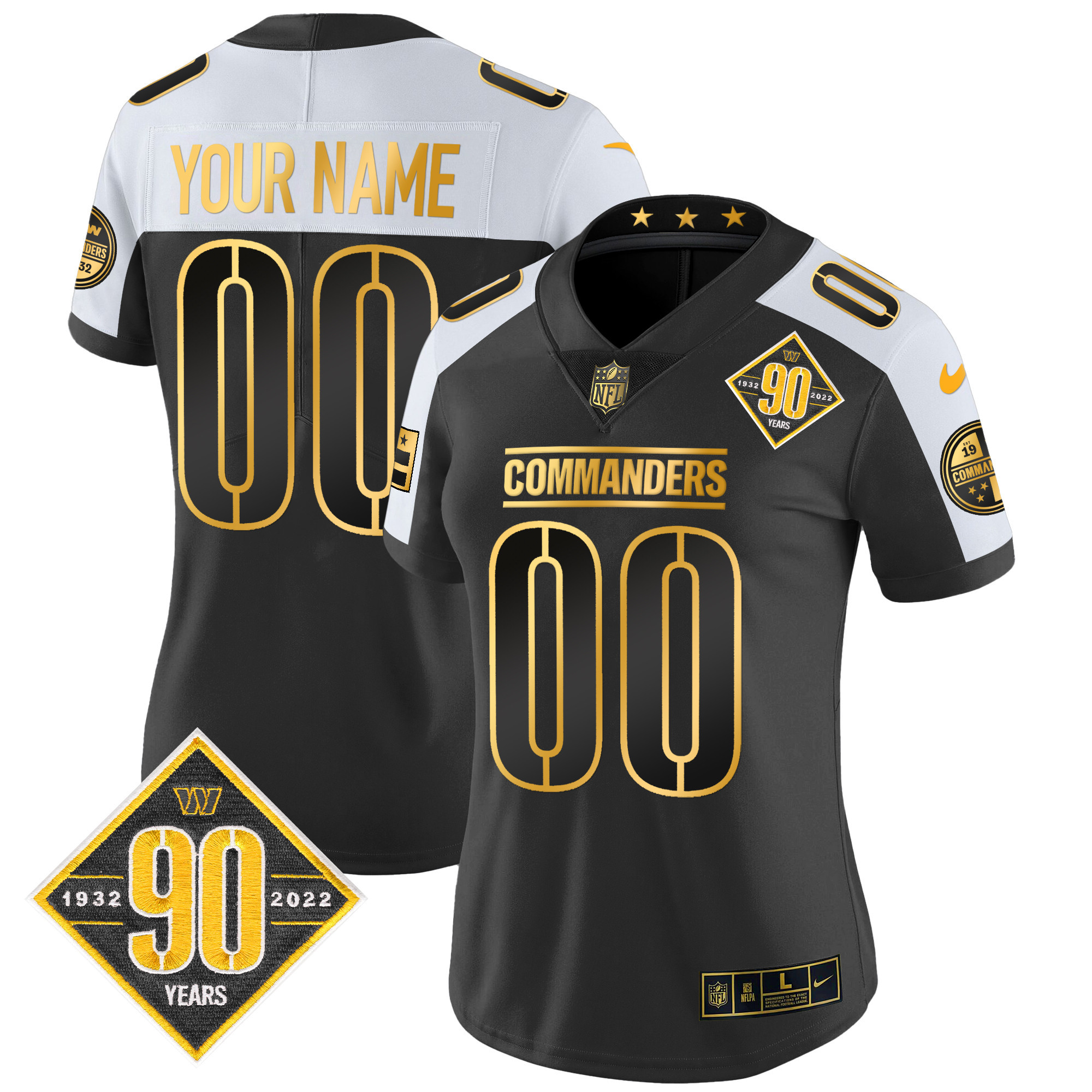 Washington Commanders 90th Anniversary Patch Gold Vapor Custom Jersey - All Stitched - Image 8