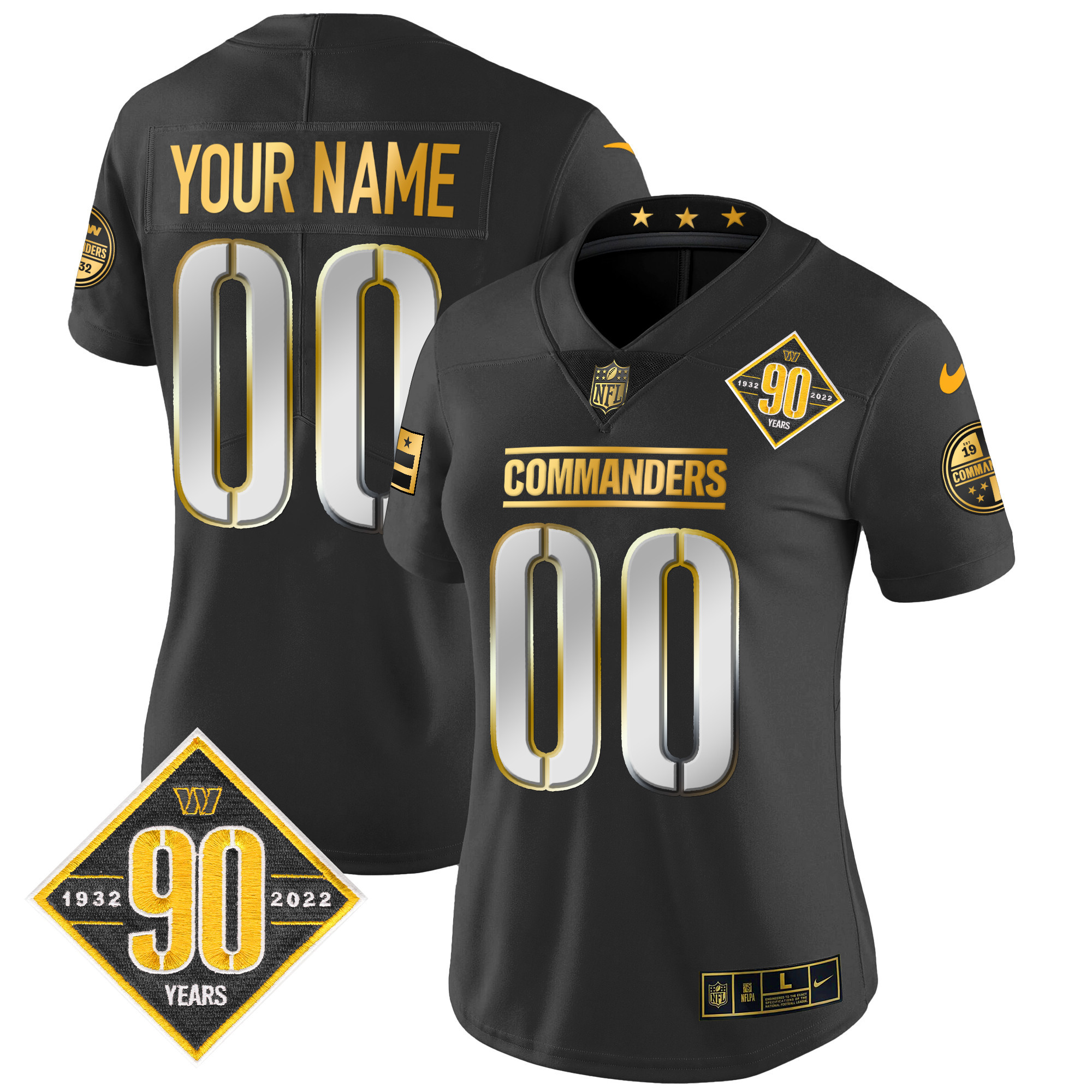 Washington Commanders 90th Anniversary Patch Gold Vapor Custom Jersey - All Stitched - Image 5