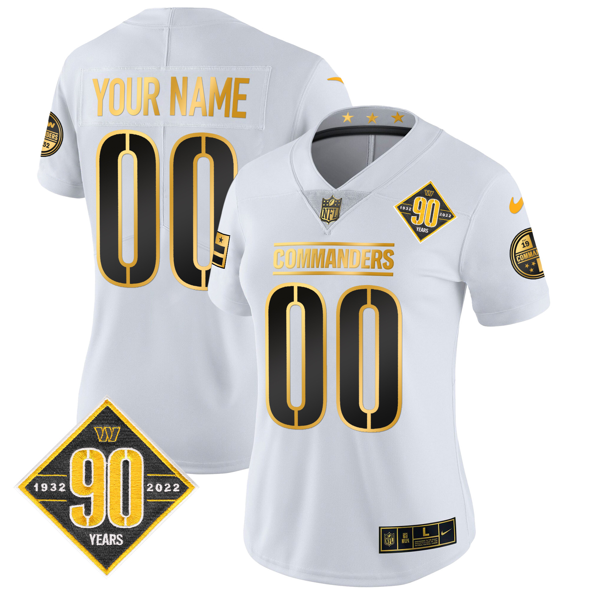 Washington Commanders 90th Anniversary Patch Gold Vapor Custom Jersey - All Stitched - Image 7