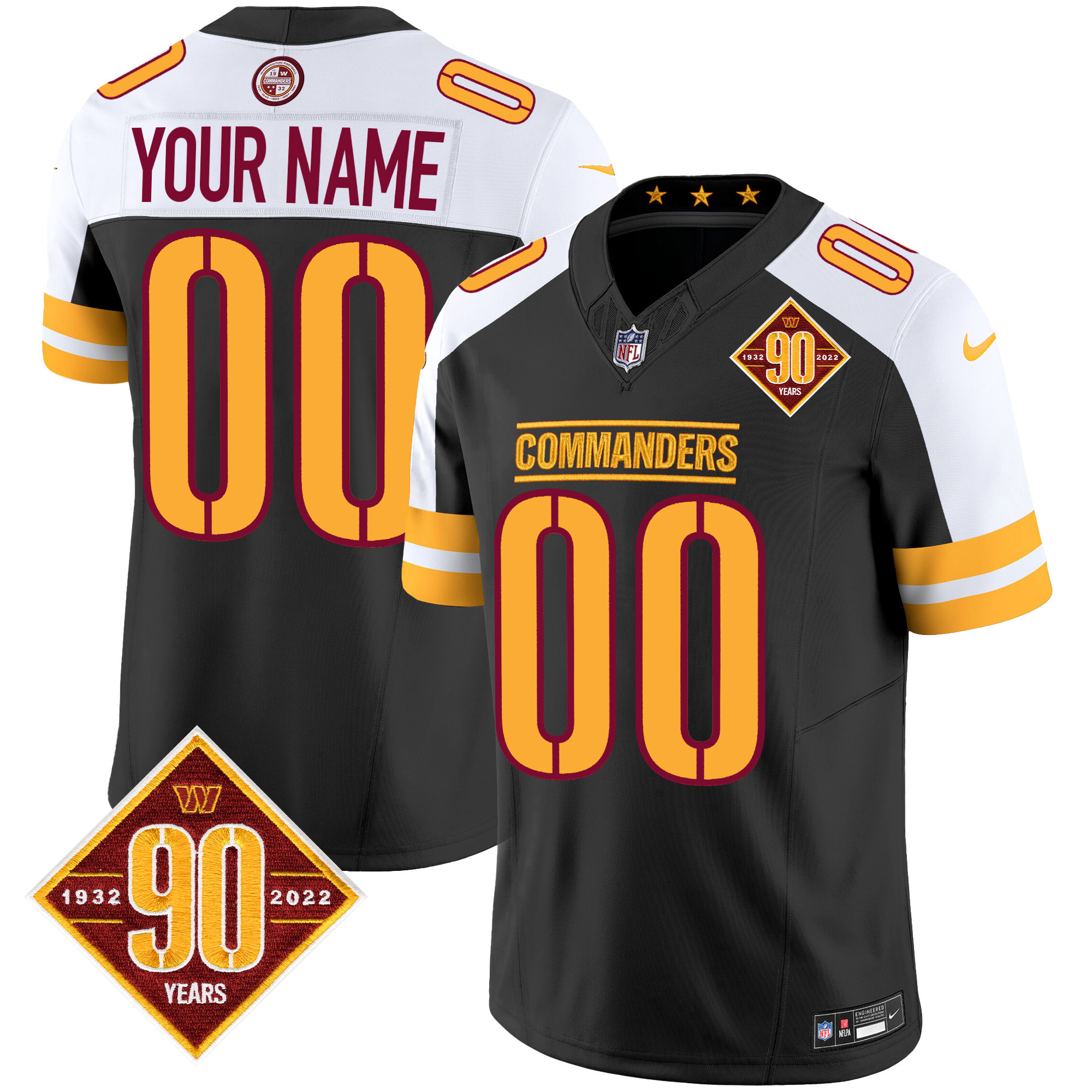 Washington Commanders 90th Anniversary Patch Vapor Custom Jersey V2 - All Stitched - Image 2