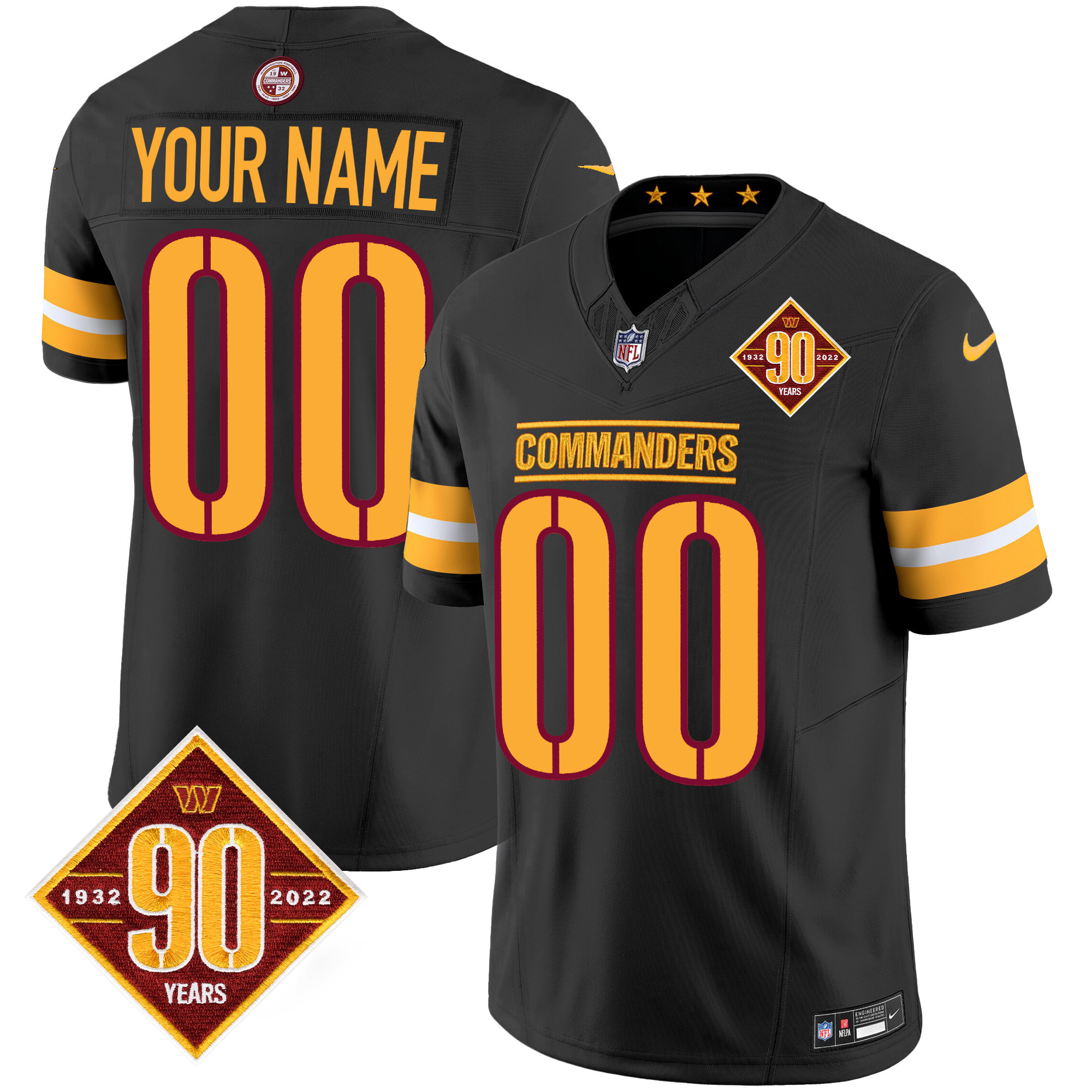 Washington Commanders 90th Anniversary Patch Vapor Custom Jersey V2 - All Stitched - Image 3