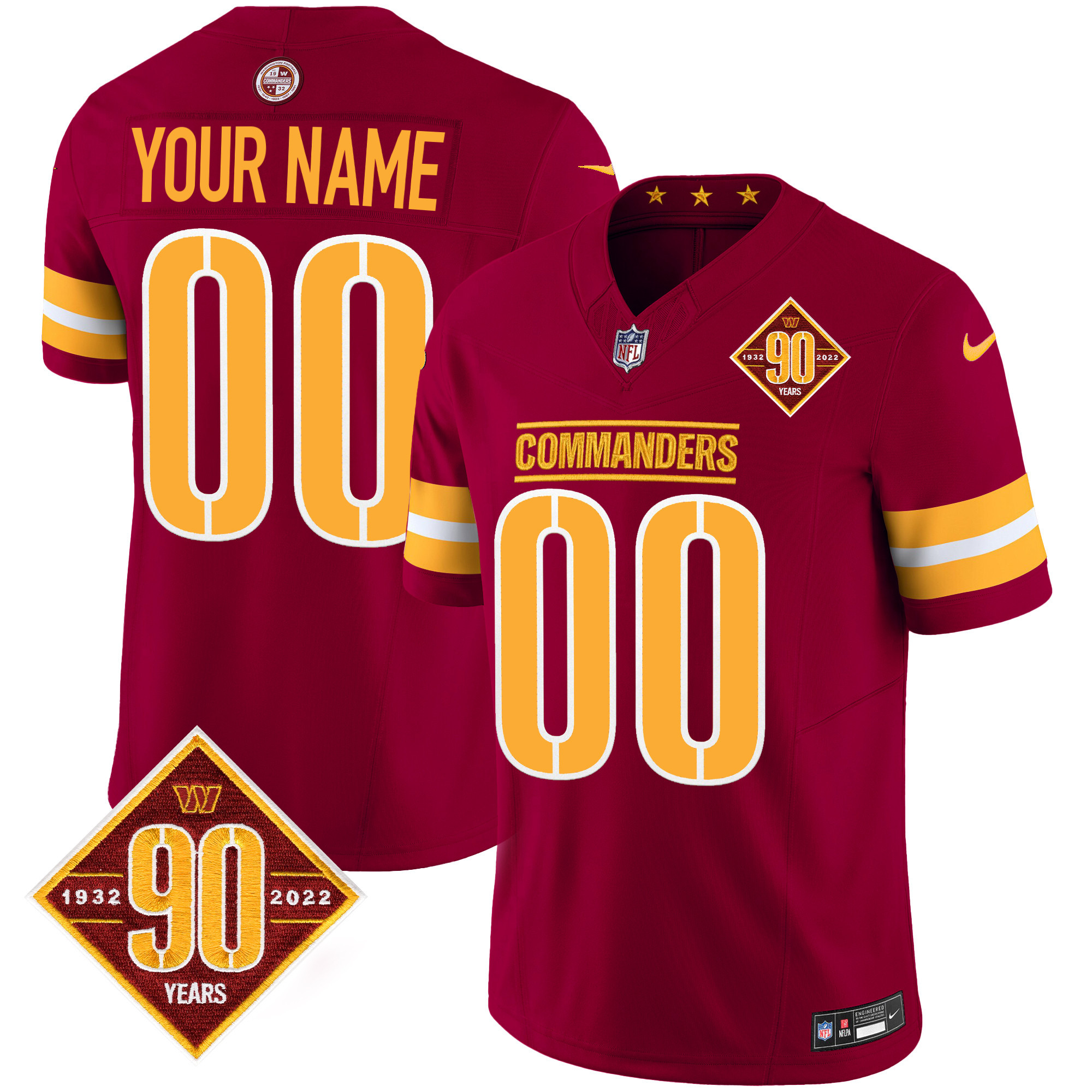 Washington Commanders 90th Anniversary Patch Vapor Custom Jersey V2 - All Stitched - Image 4