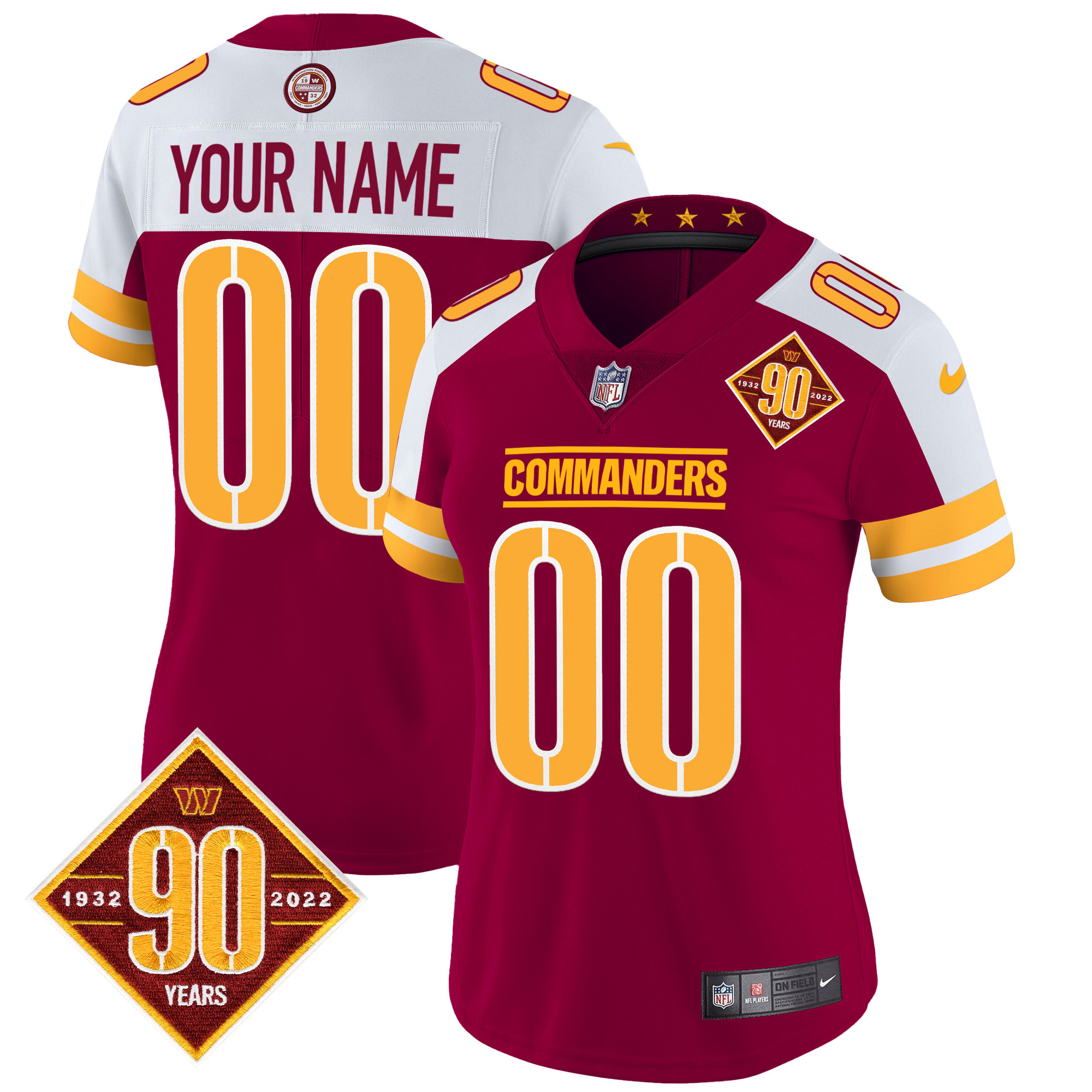 Washington Commanders 90th Anniversary Patch Vapor Custom Jersey V2 - All Stitched - Image 6