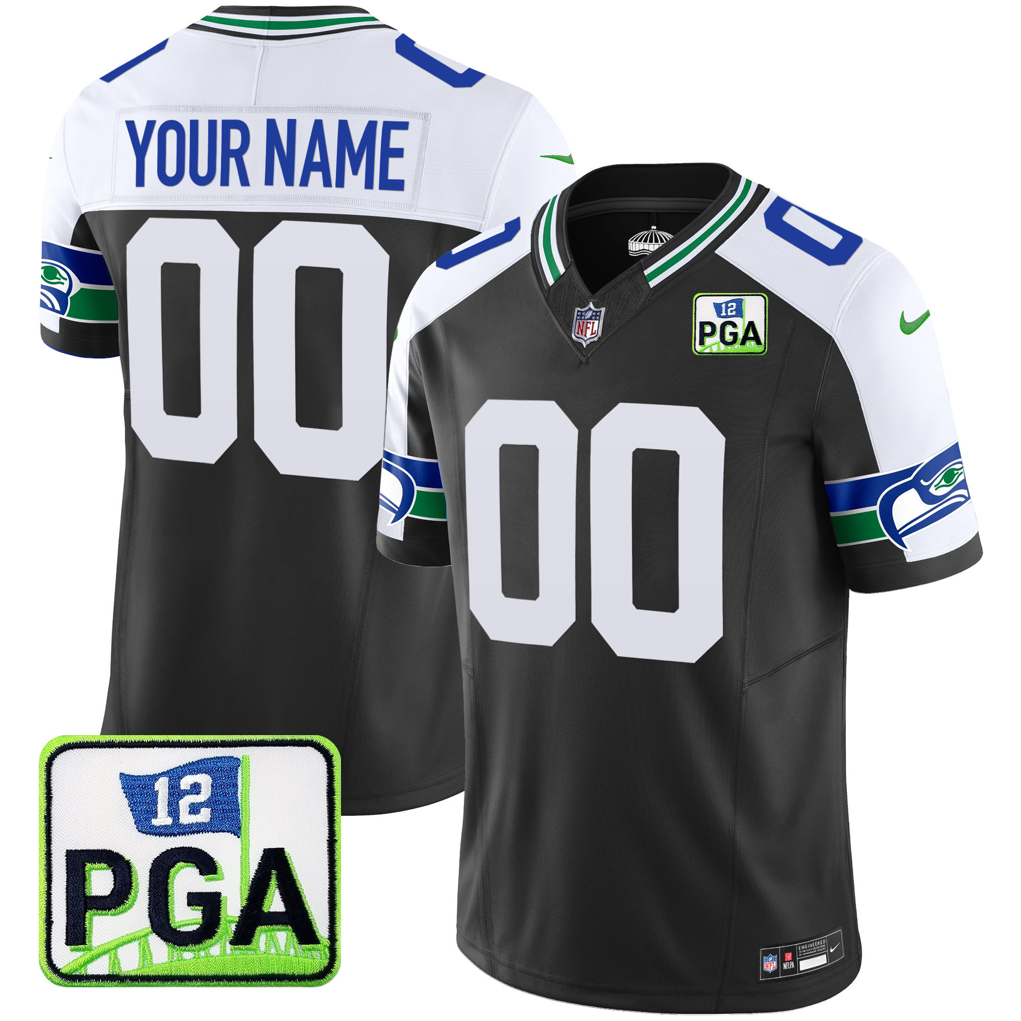 Seahawks PGA Patch Vapor Limited Custom Jersey - All Stitched
