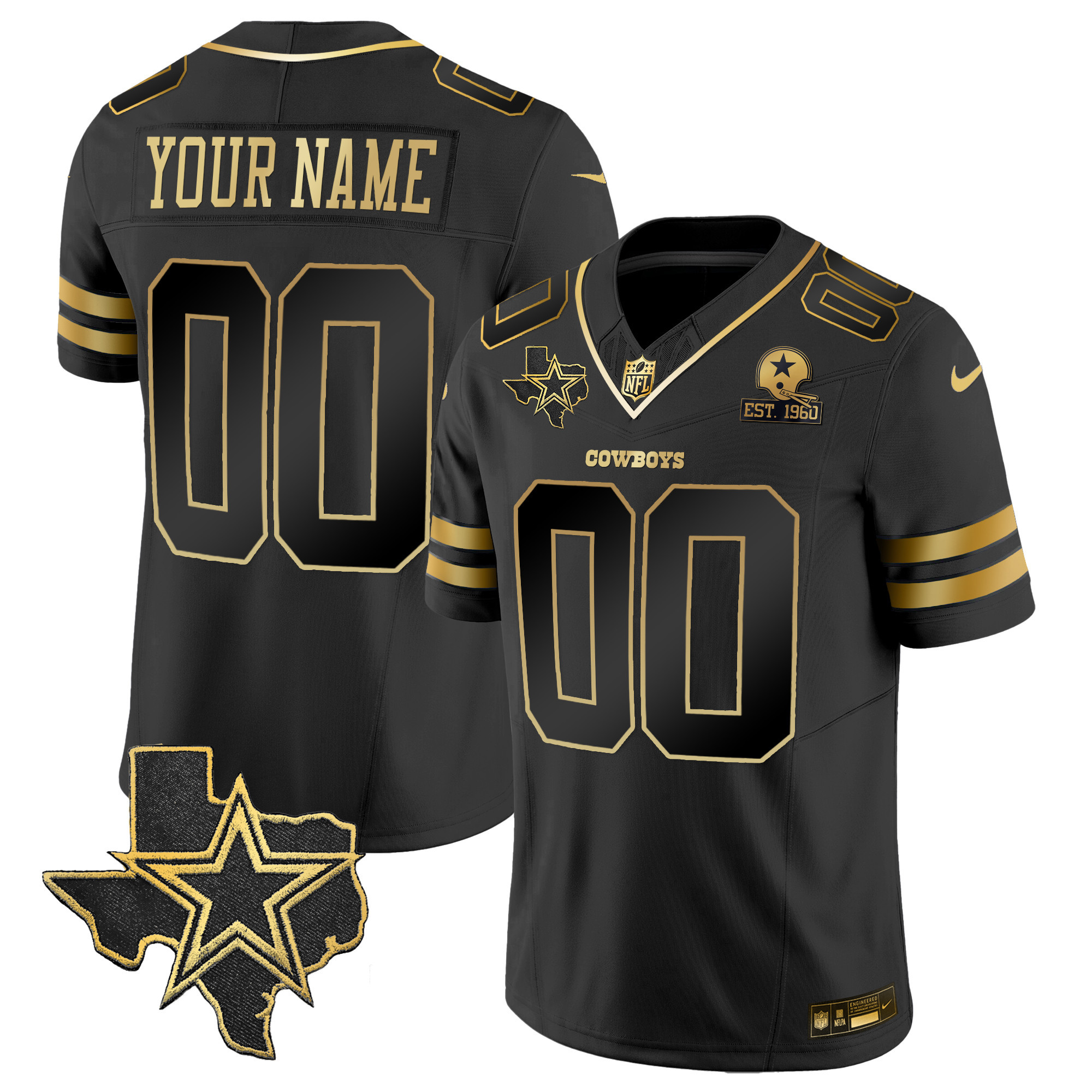 Cowboys Vapor Gold Custom Jersey V2 - All Stitched - Image 3
