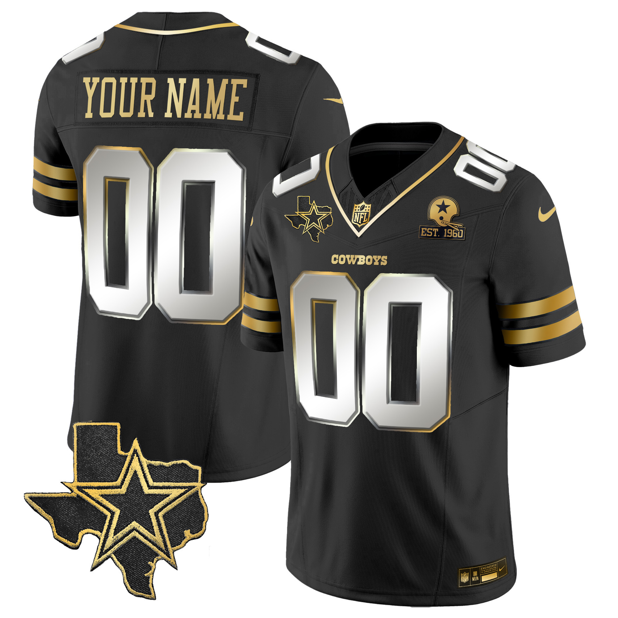 Cowboys Vapor Gold Custom Jersey V2 - All Stitched - Image 2
