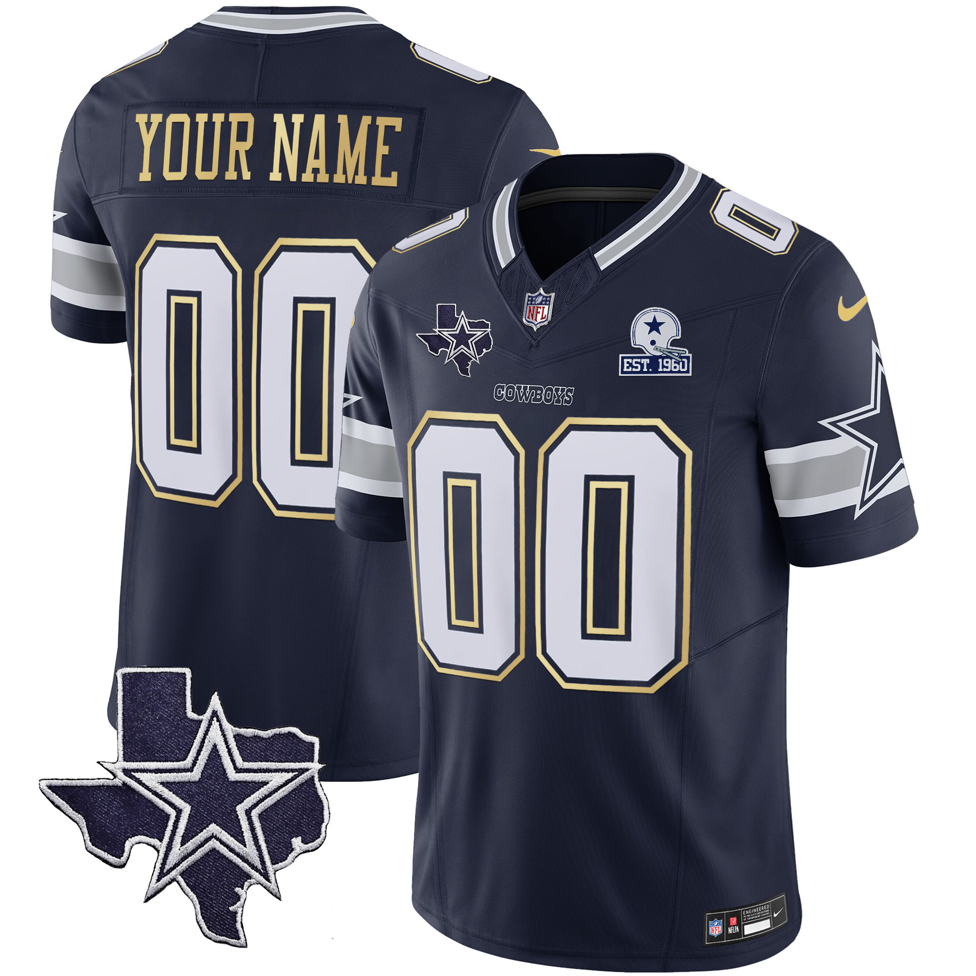 Cowboys Vapor Gold Custom Jersey V2 - All Stitched - Image 5