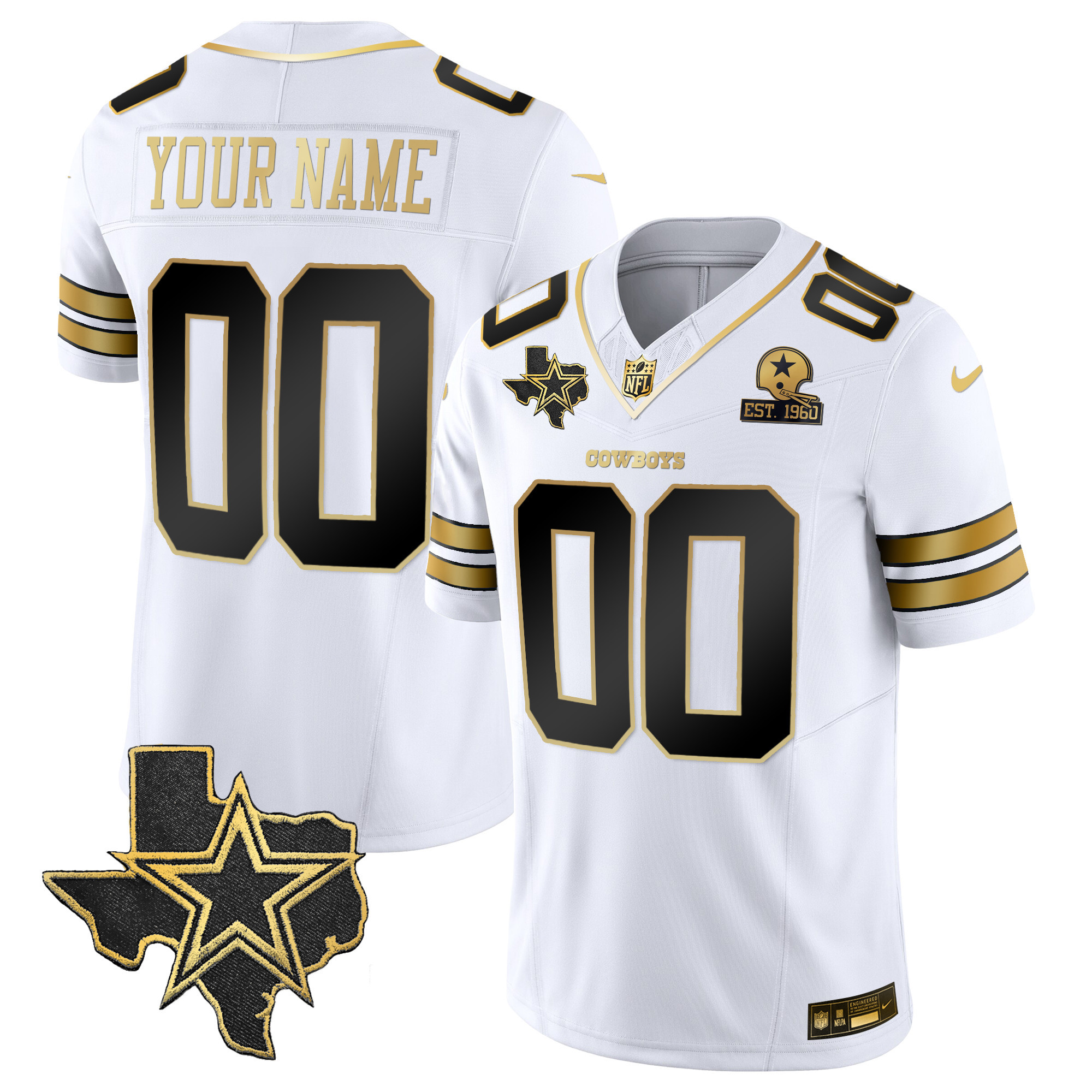 Cowboys Vapor Gold Custom Jersey V2 - All Stitched