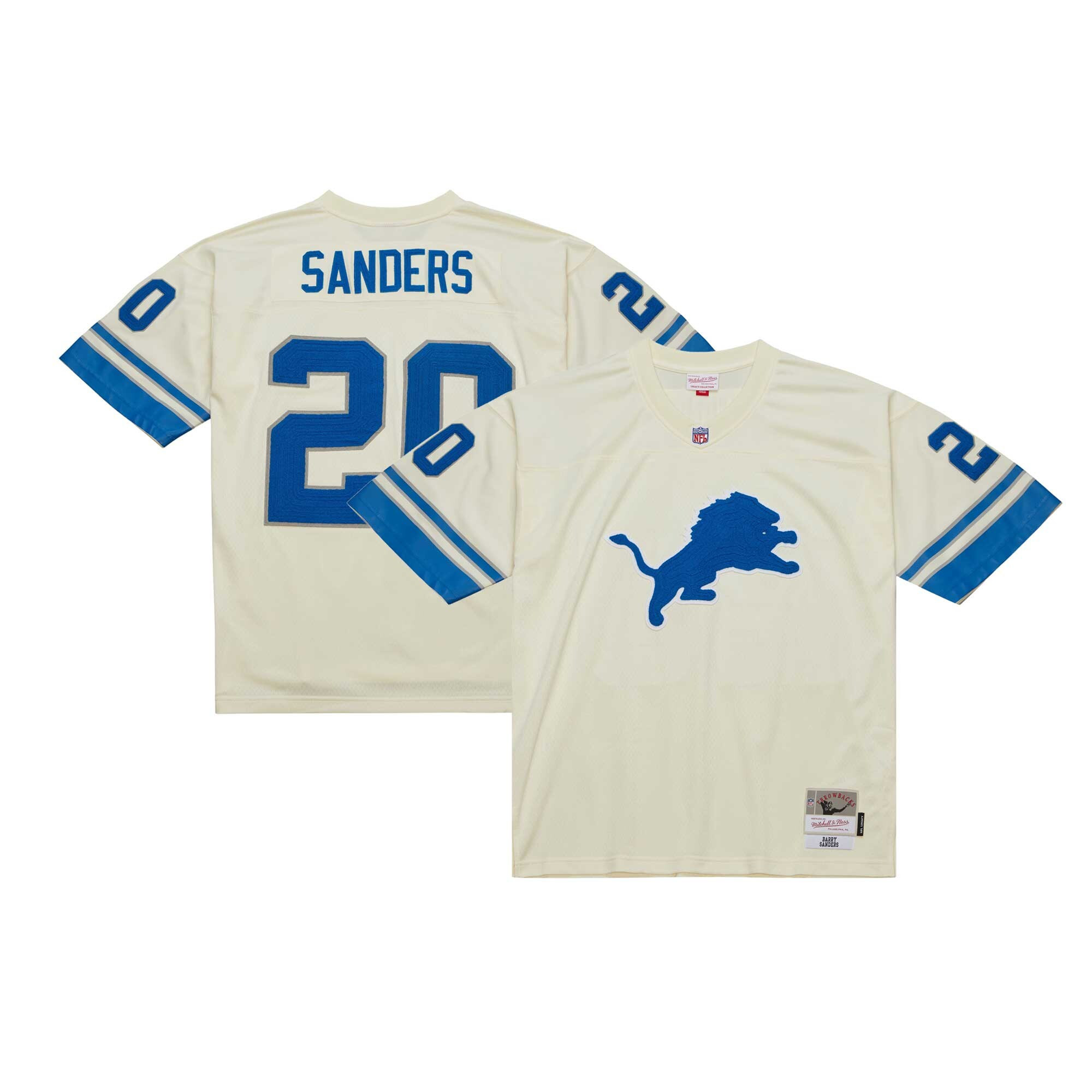 Barry Sanders Mitchell & Ness Cream Detroit Lions Chainstitch Legacy Jersey - All Stitched