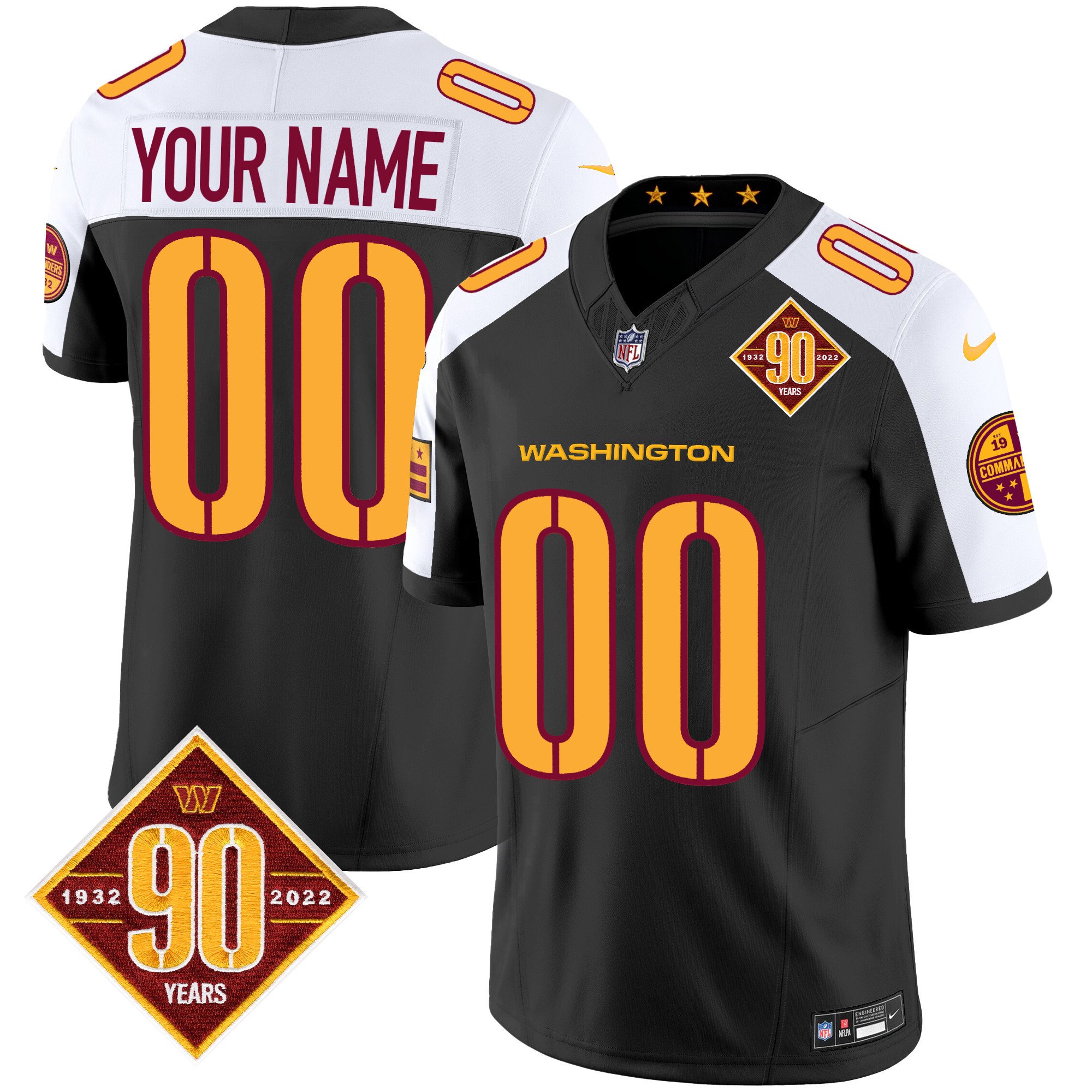 Washington Commanders 90th Anniversary Patch Vapor Custom Jersey V3 - All Stitched - Image 2
