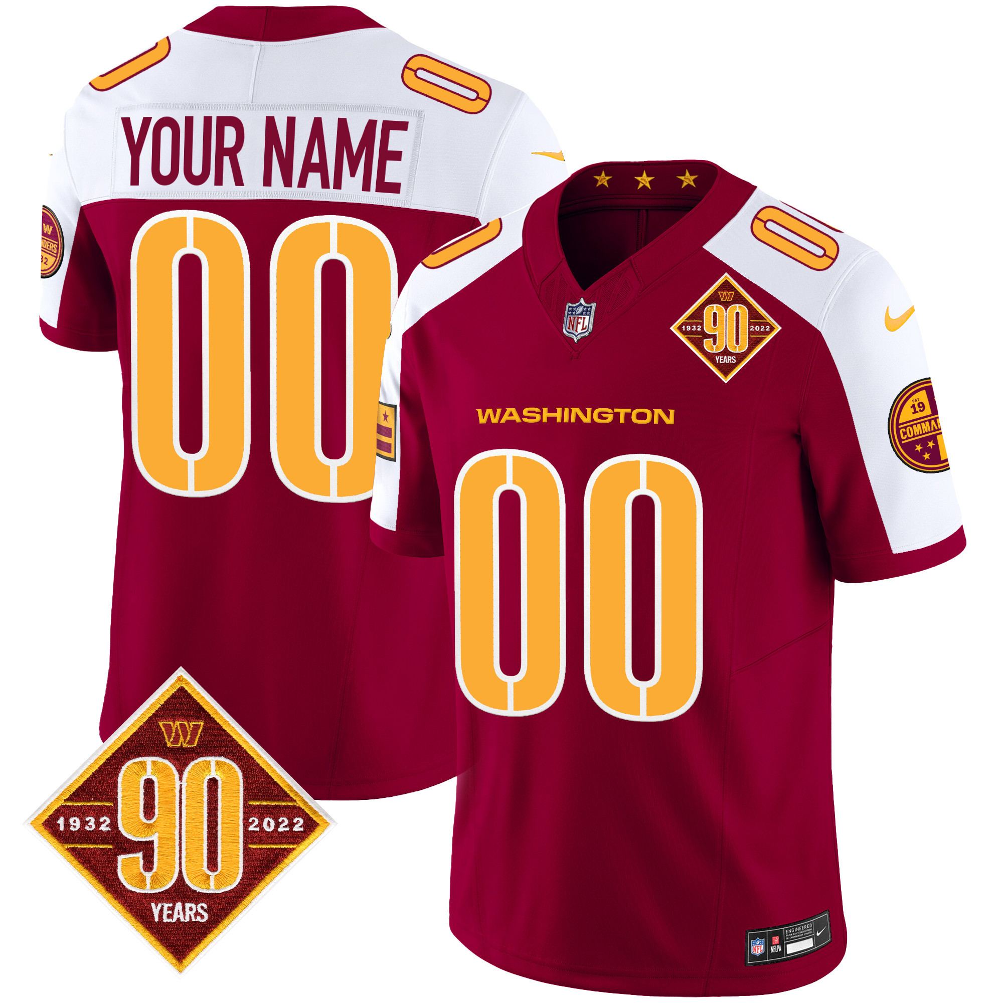 Washington Commanders 90th Anniversary Patch Vapor Custom Jersey V3 - All Stitched