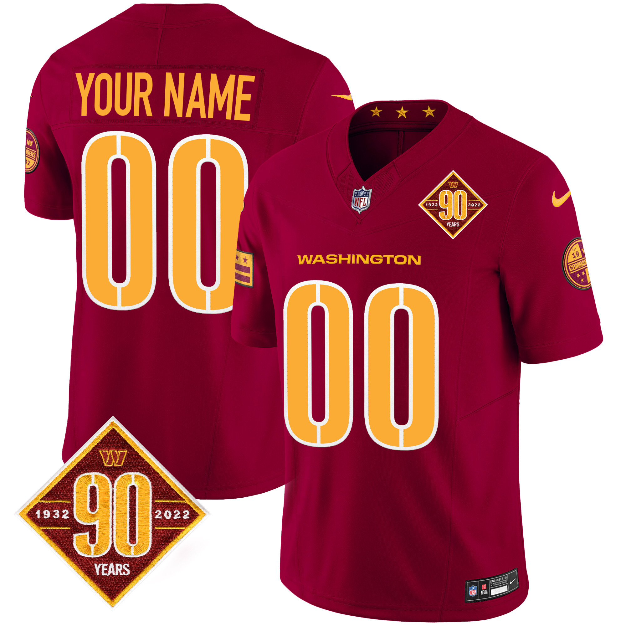 Washington Commanders 90th Anniversary Patch Vapor Custom Jersey V3 - All Stitched - Image 4