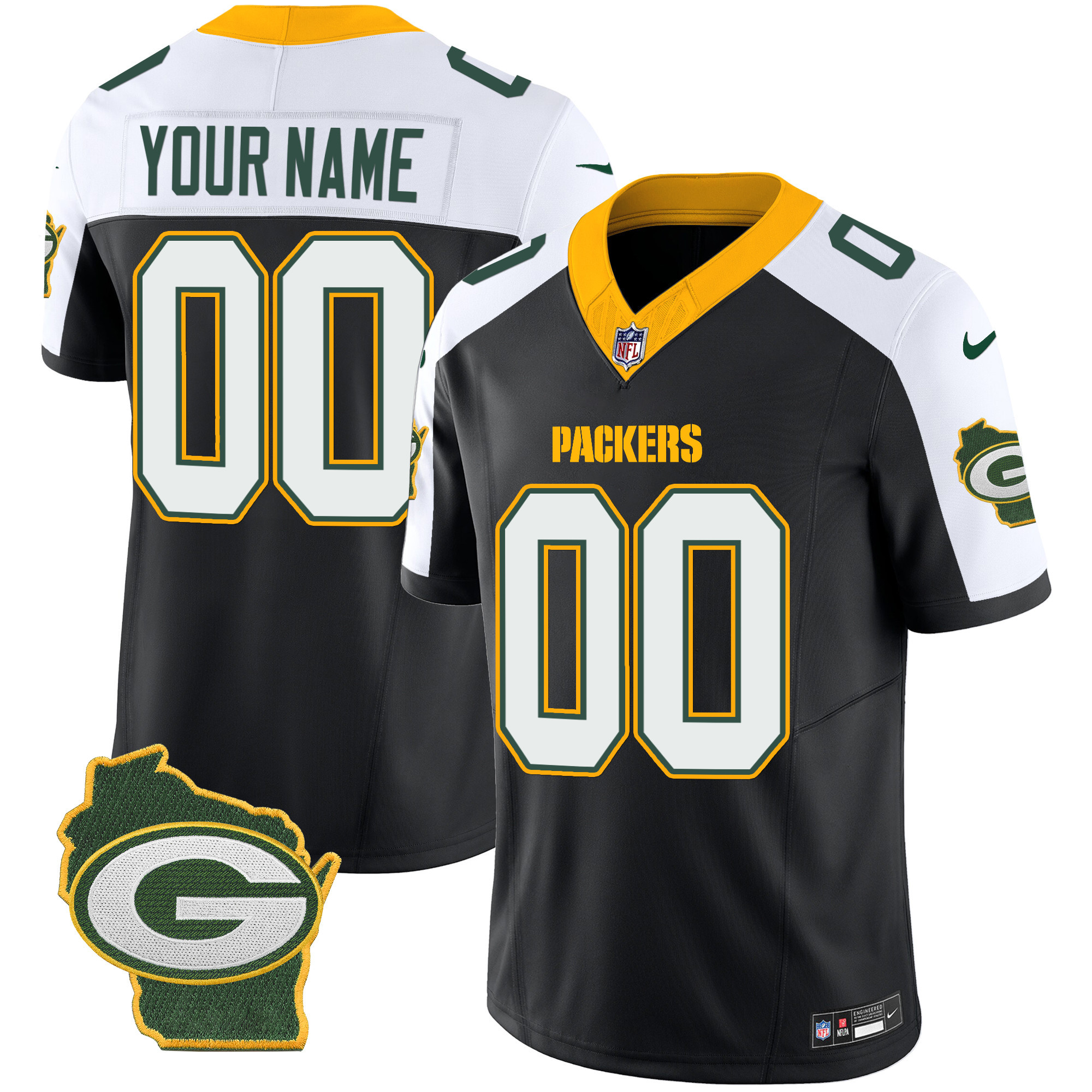 Packers Home Patch Vapor Custom Jersey V3 - All Stitched