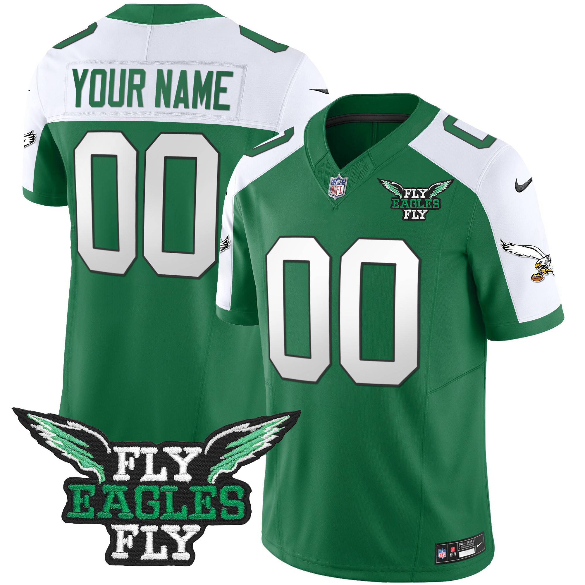 Fly Eagles Fly Patch Throwback Kelly Green Vapor Custom Jersey - All Stitched - Image 2