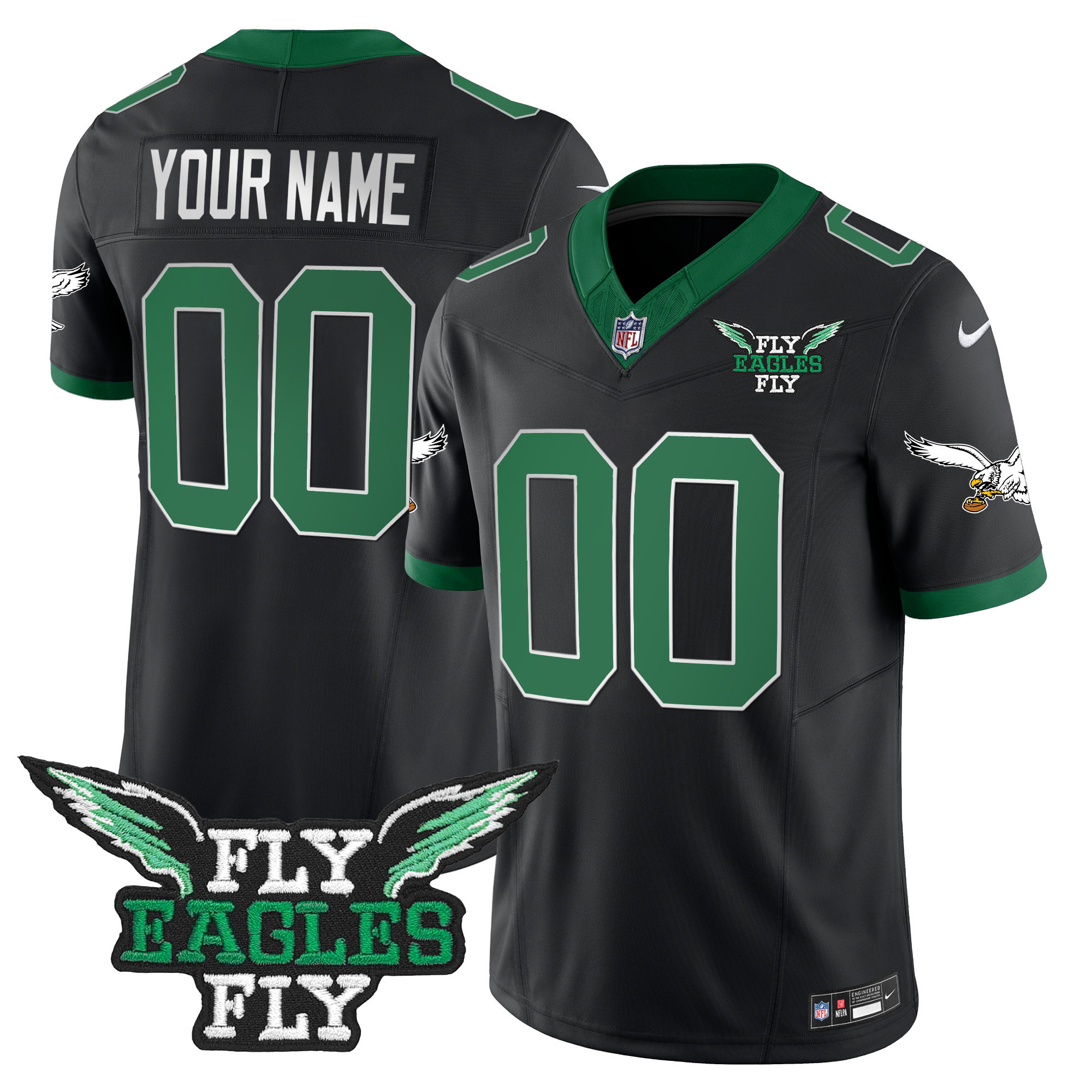 Fly Eagles Fly Patch Throwback Kelly Green Vapor Custom Jersey - All Stitched - Image 5