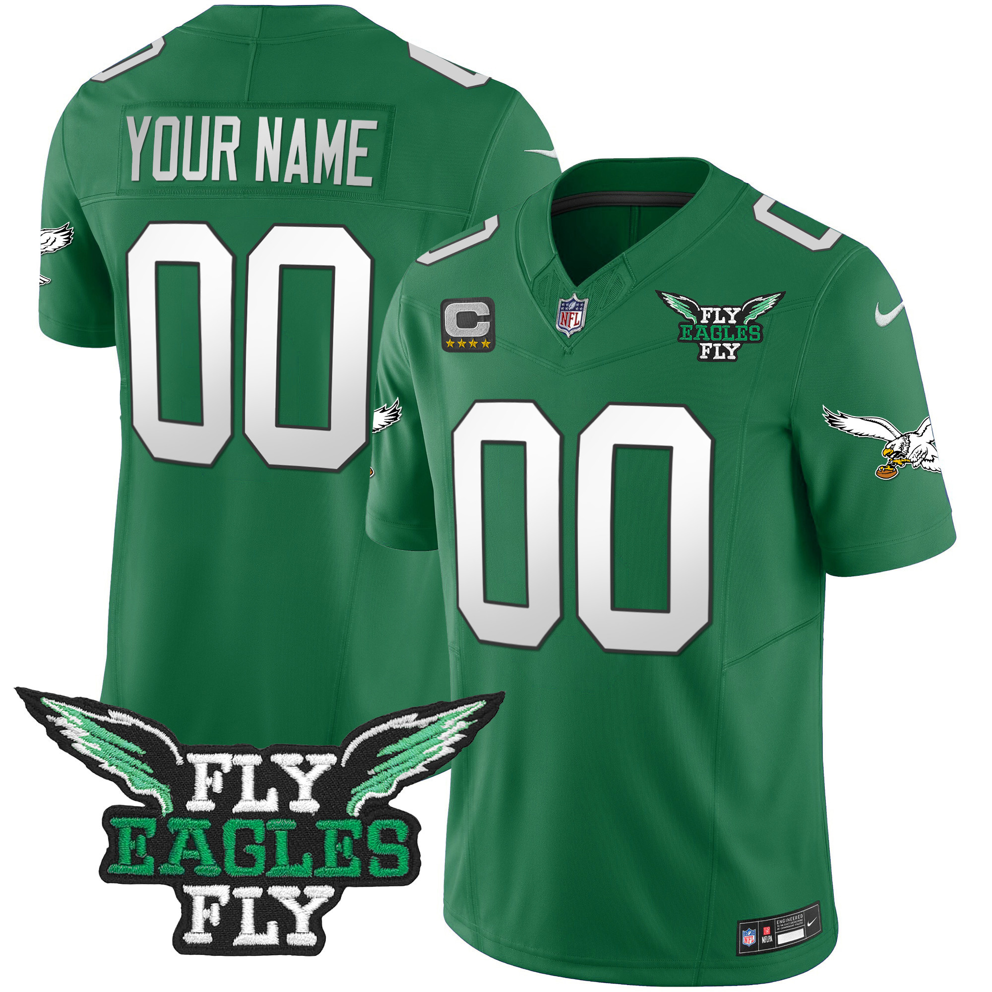 Fly Eagles Fly Patch Throwback Kelly Green Vapor Custom Jersey - All Stitched - Image 4
