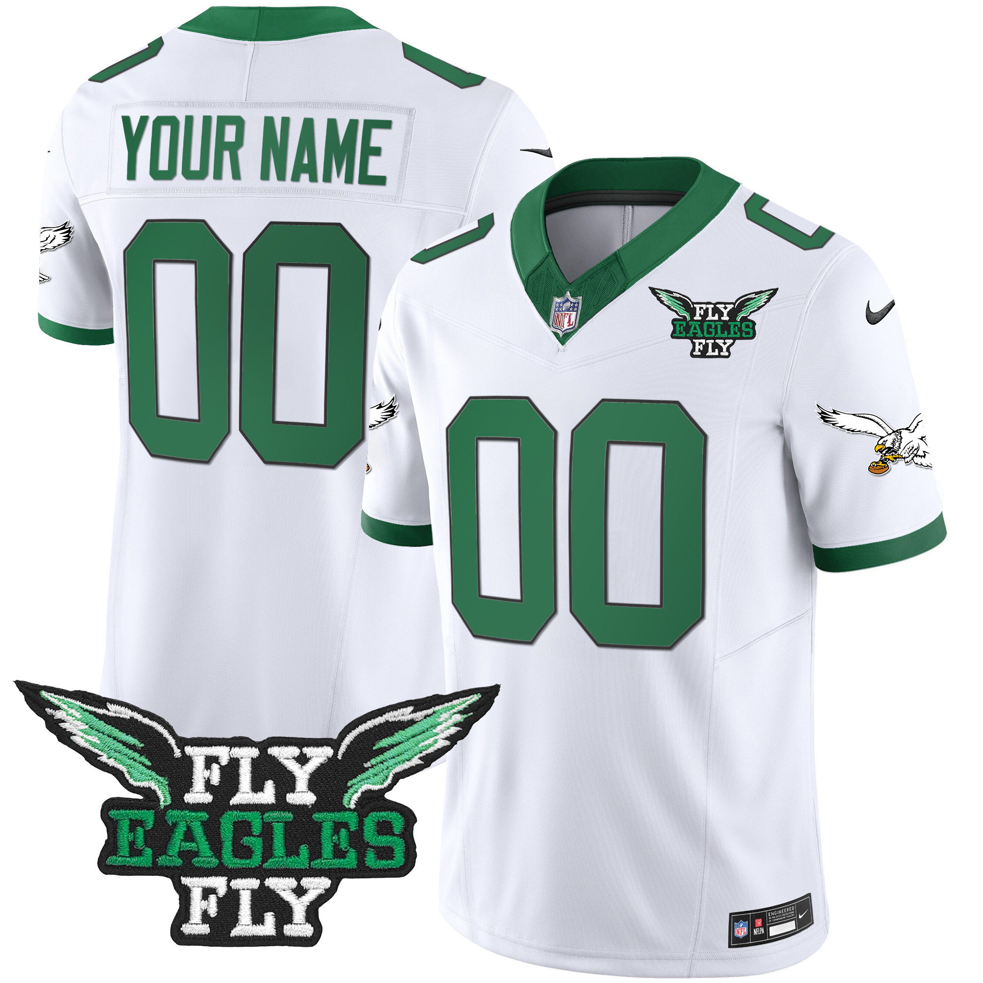 Fly Eagles Fly Patch Throwback Kelly Green Vapor Custom Jersey - All Stitched - Image 3