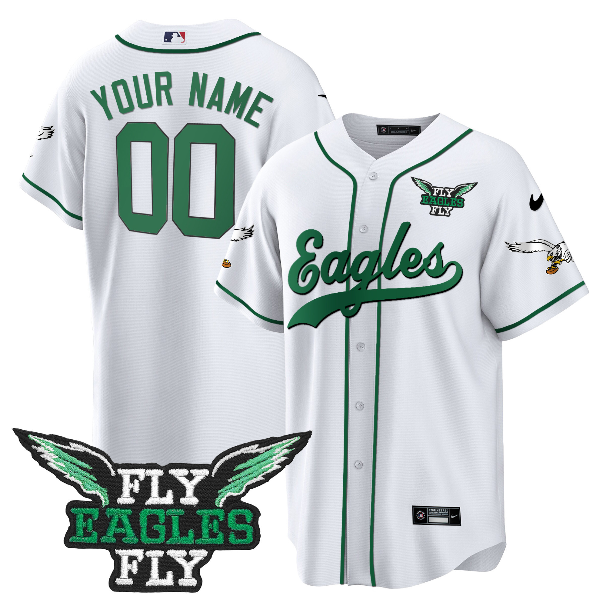 Fly Eagles Fly Patch Throwback Kelly Green Baseball Custom Jersey - All Stitched - Image 3