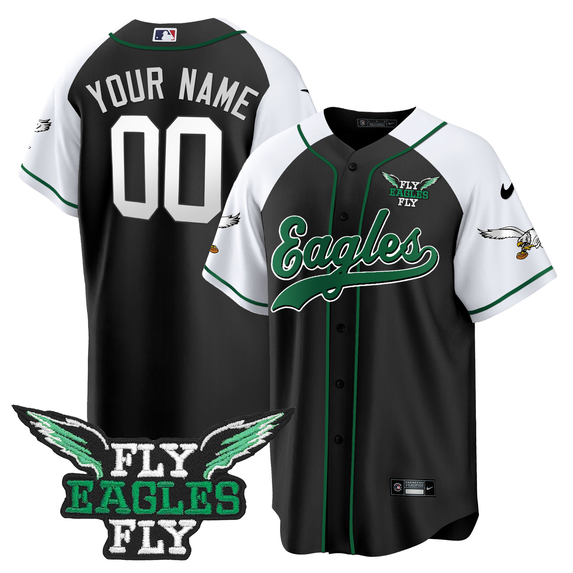 Fly Eagles Fly Patch Throwback Kelly Green Baseball Custom Jersey - All Stitched