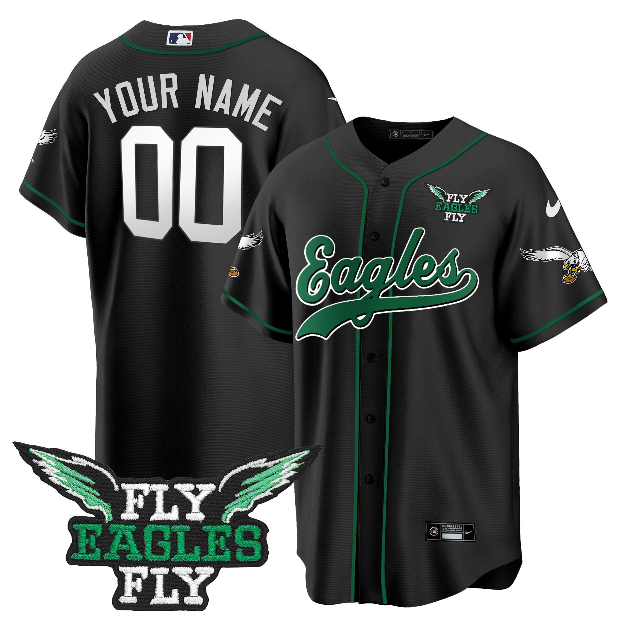 Fly Eagles Fly Patch Throwback Kelly Green Baseball Custom Jersey - All Stitched - Image 5