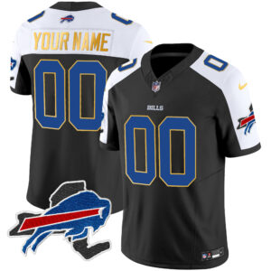Bills New York Patch Gold Trim Vapor Custom Jersey - All Stitched