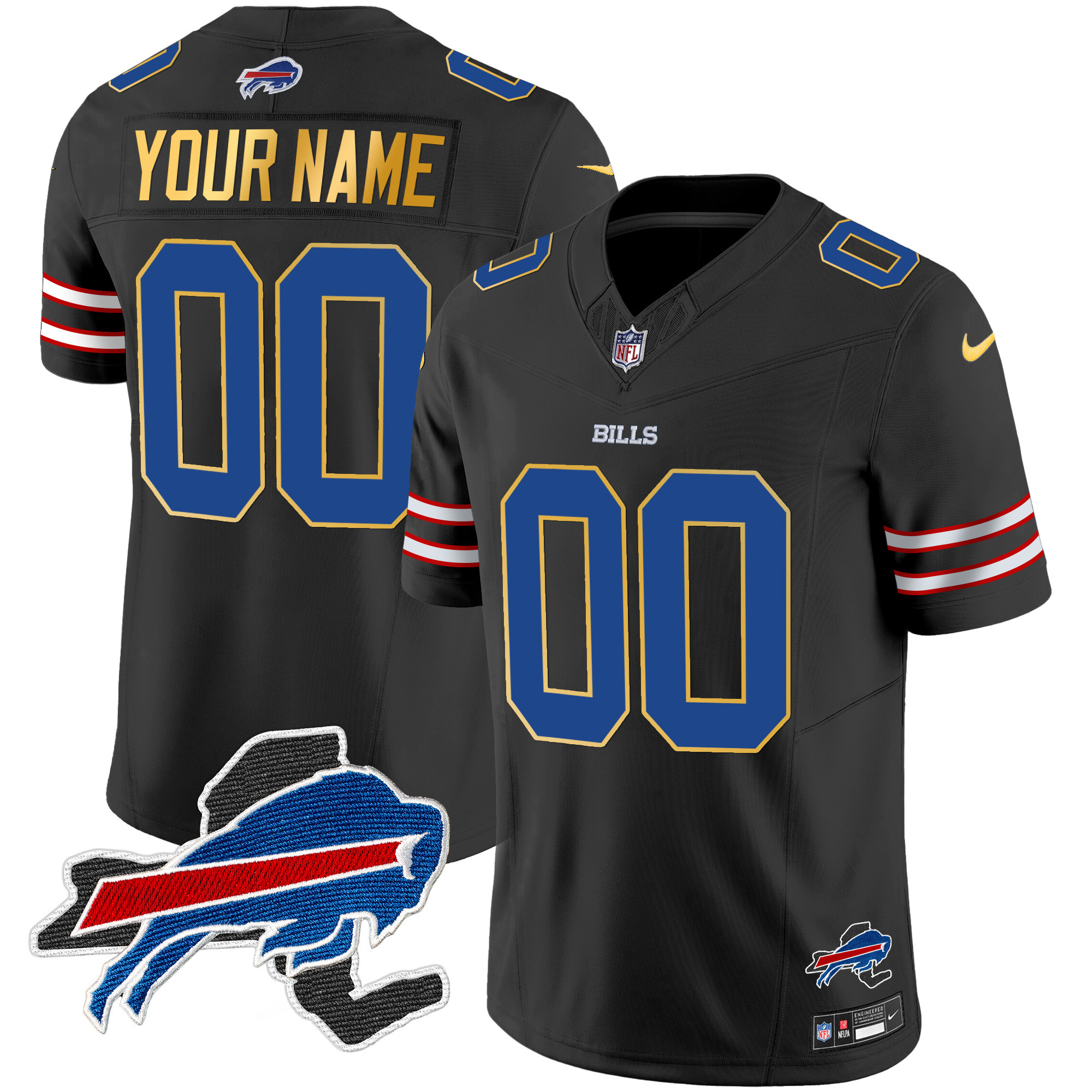 Bills New York Patch Gold Trim Vapor Custom Jersey - All Stitched - Image 6