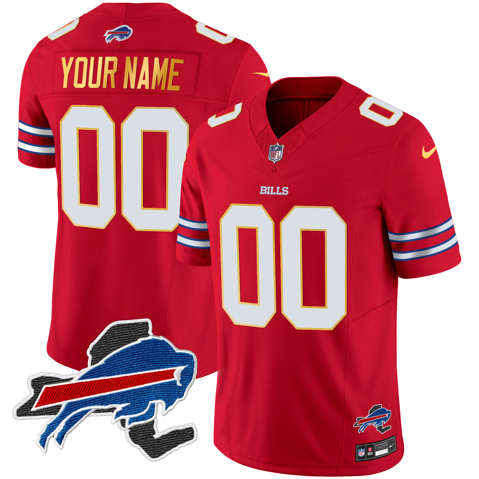 Bills New York Patch Gold Trim Vapor Custom Jersey - All Stitched - Image 4