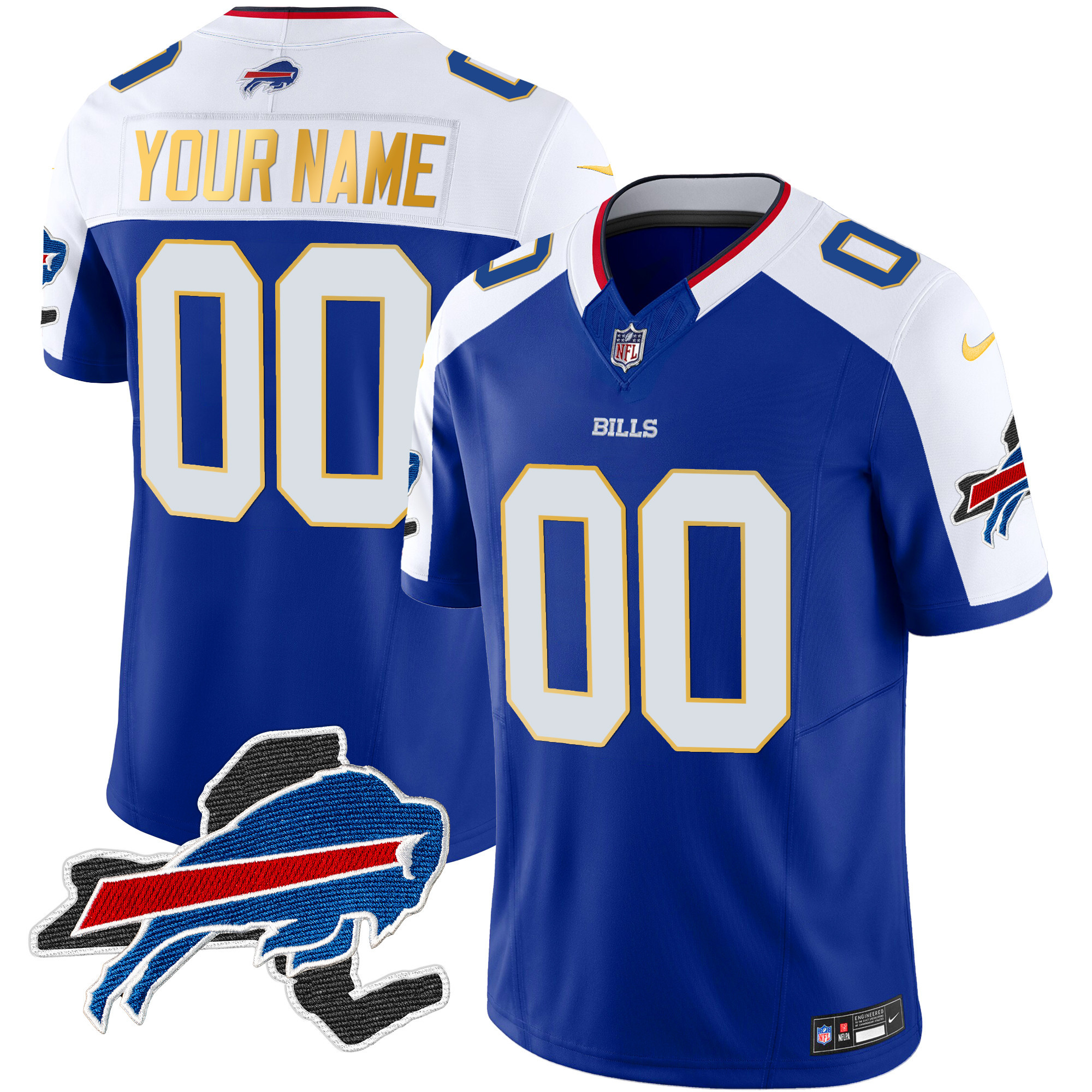 Bills New York Patch Gold Trim Vapor Custom Jersey - All Stitched - Image 2