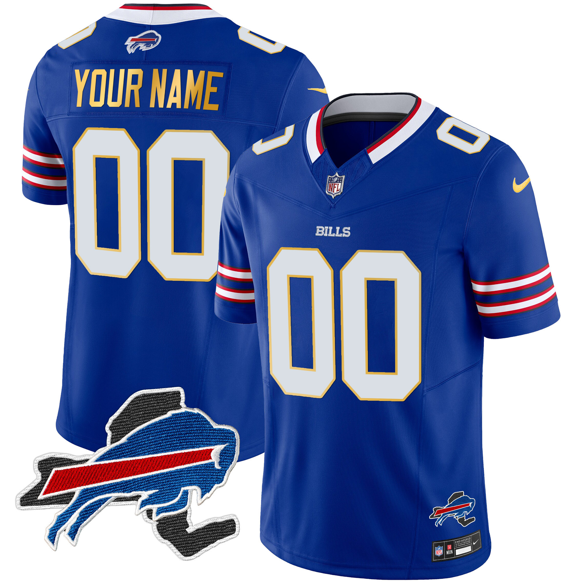 Bills New York Patch Gold Trim Vapor Custom Jersey - All Stitched - Image 3