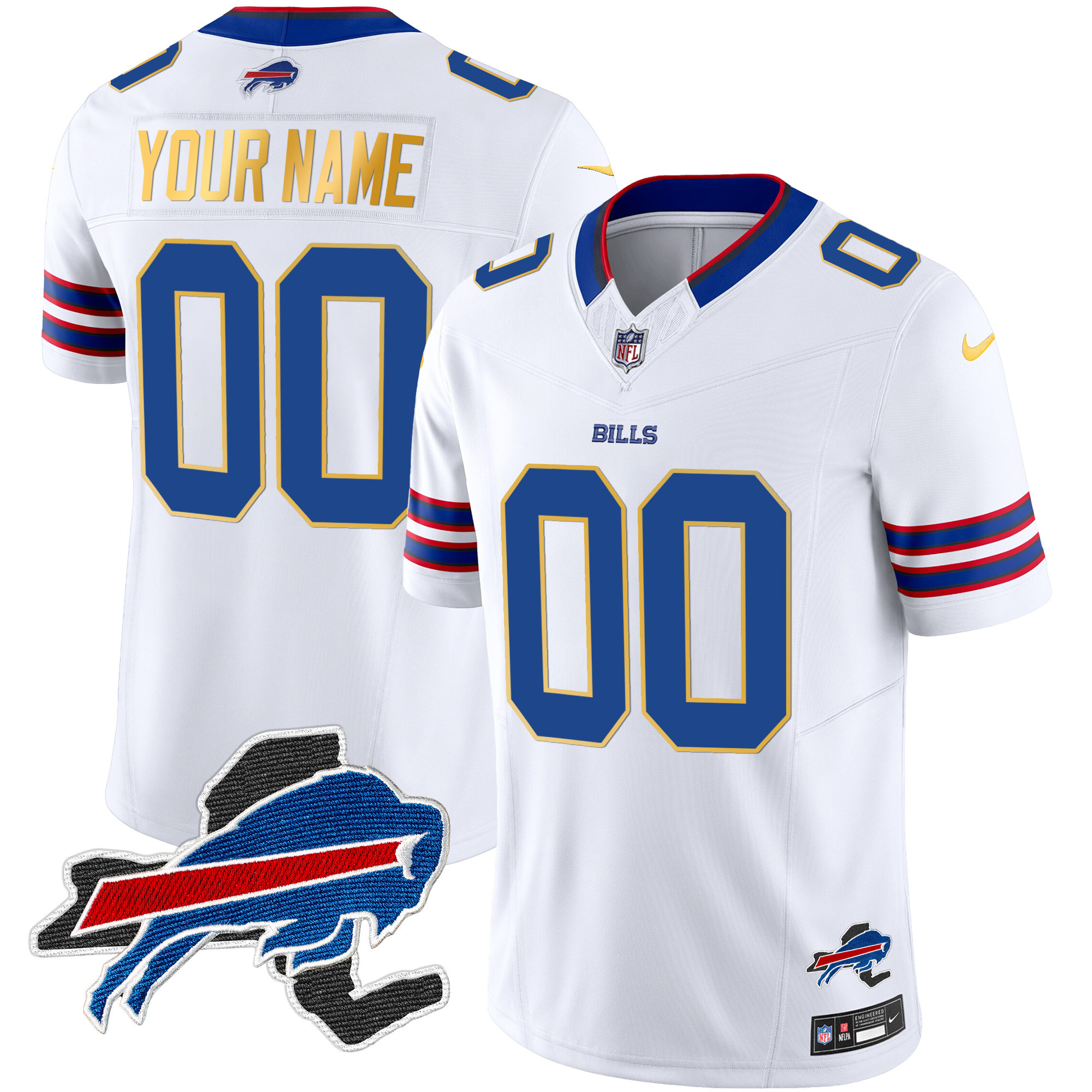 Bills New York Patch Gold Trim Vapor Custom Jersey - All Stitched - Image 5