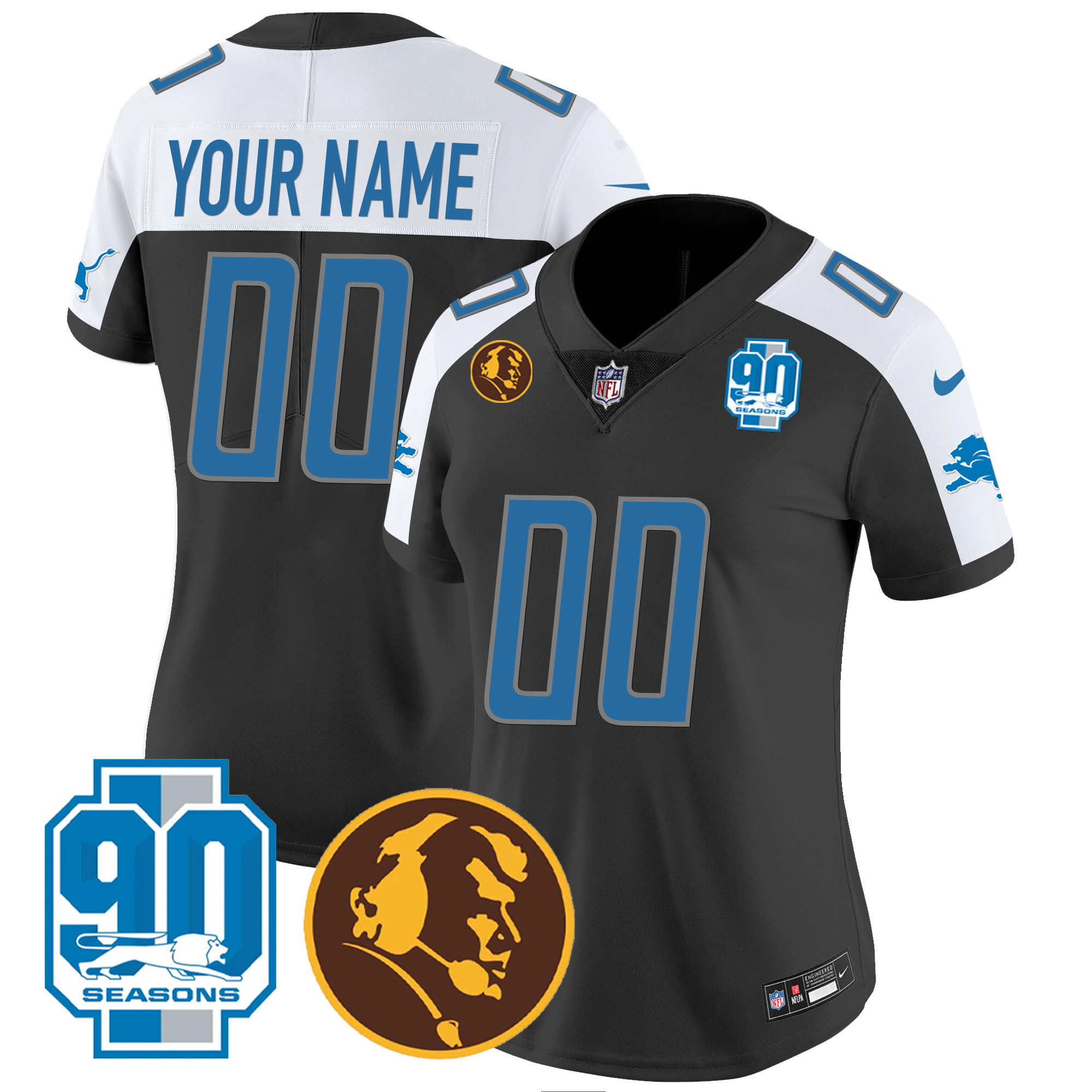Detroit Lions 90th & John Madden Patch Custom Jersey - All Stitched - Image 6