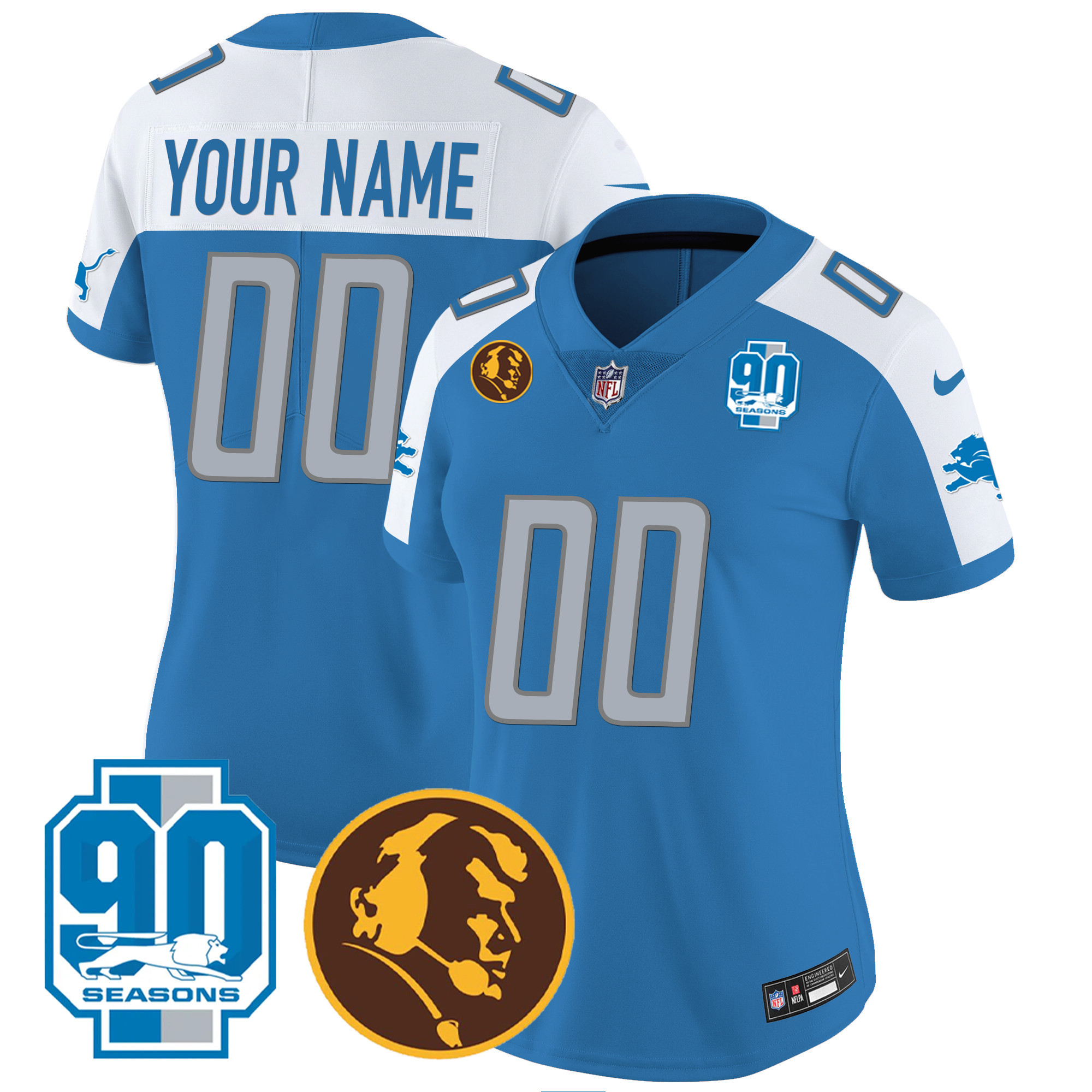Detroit Lions 90th & John Madden Patch Custom Jersey - All Stitched - Image 7