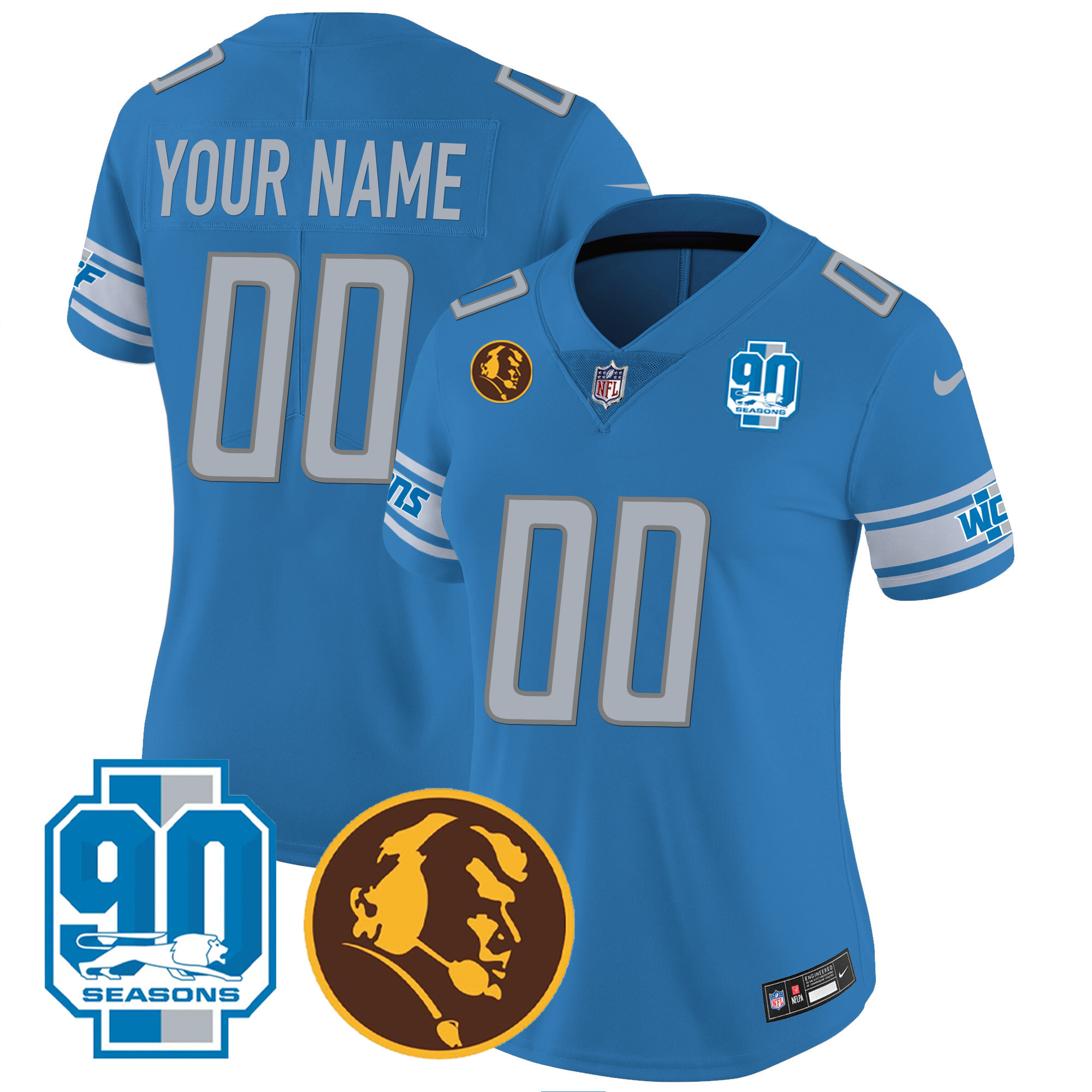Detroit Lions 90th & John Madden Patch Custom Jersey - All Stitched - Image 8