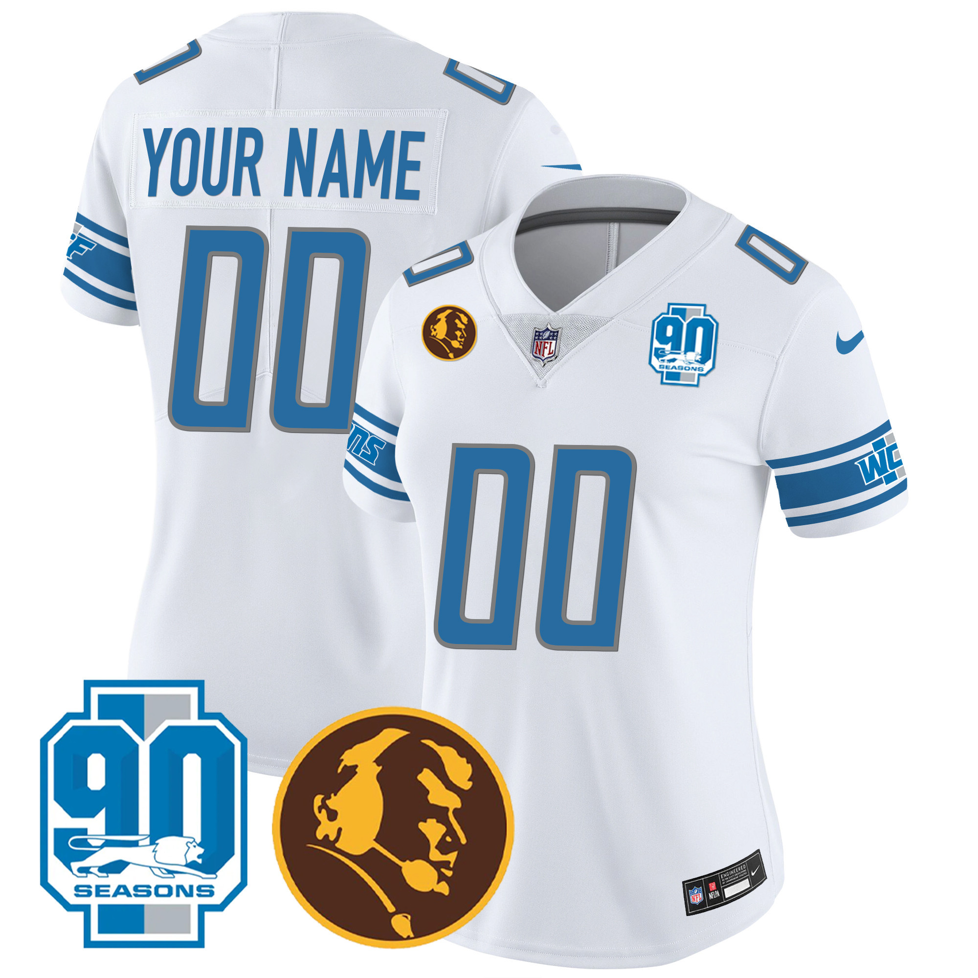 Detroit Lions 90th & John Madden Patch Custom Jersey - All Stitched - Image 9