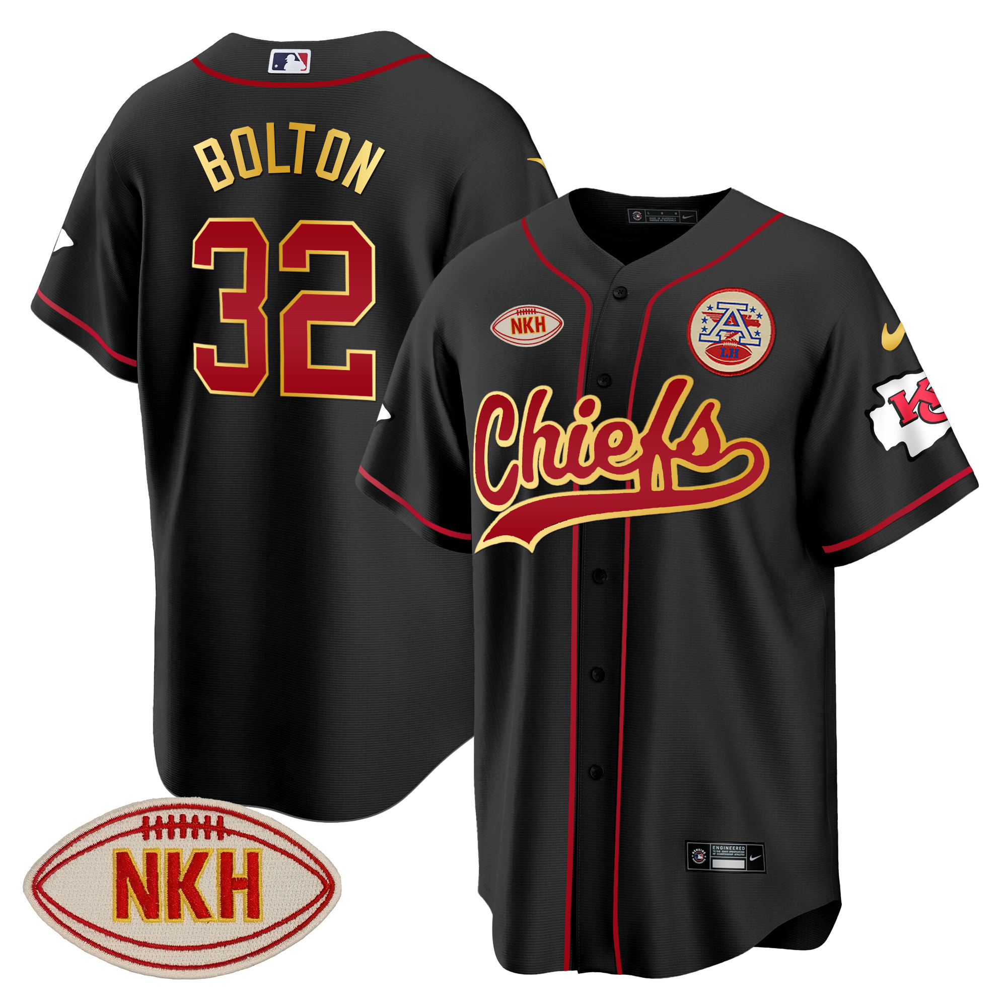 Men's Chiefs NKH Patch Baseball Jersey - All Stitched - Image 17