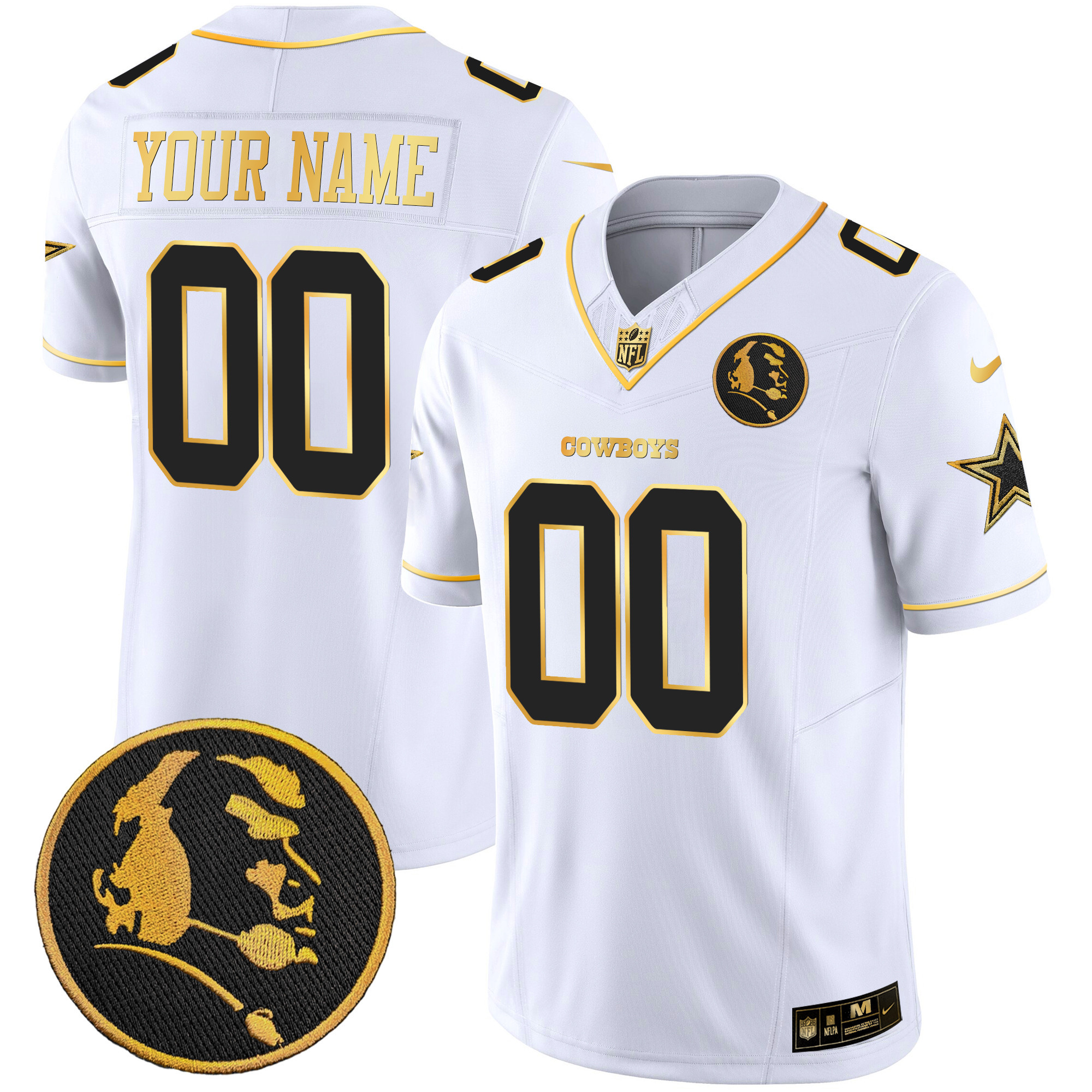 Cowboys John Madden Patch Gold Vapor Custom Jersey - All Stitched - Image 4