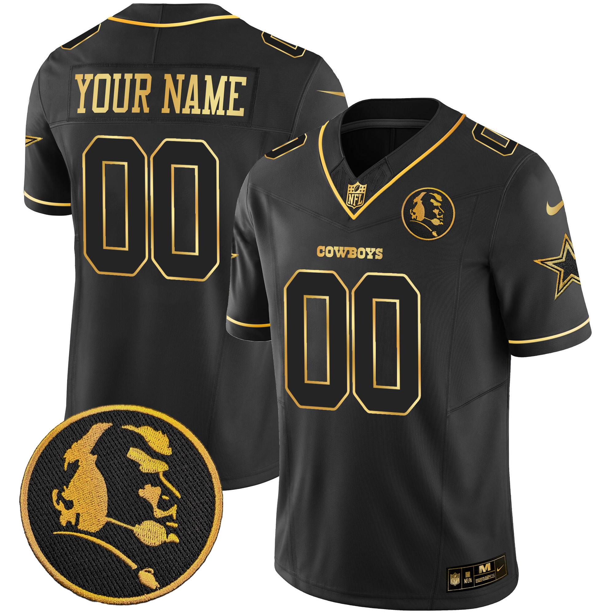 Cowboys John Madden Patch Gold Vapor Custom Jersey - All Stitched - Image 3