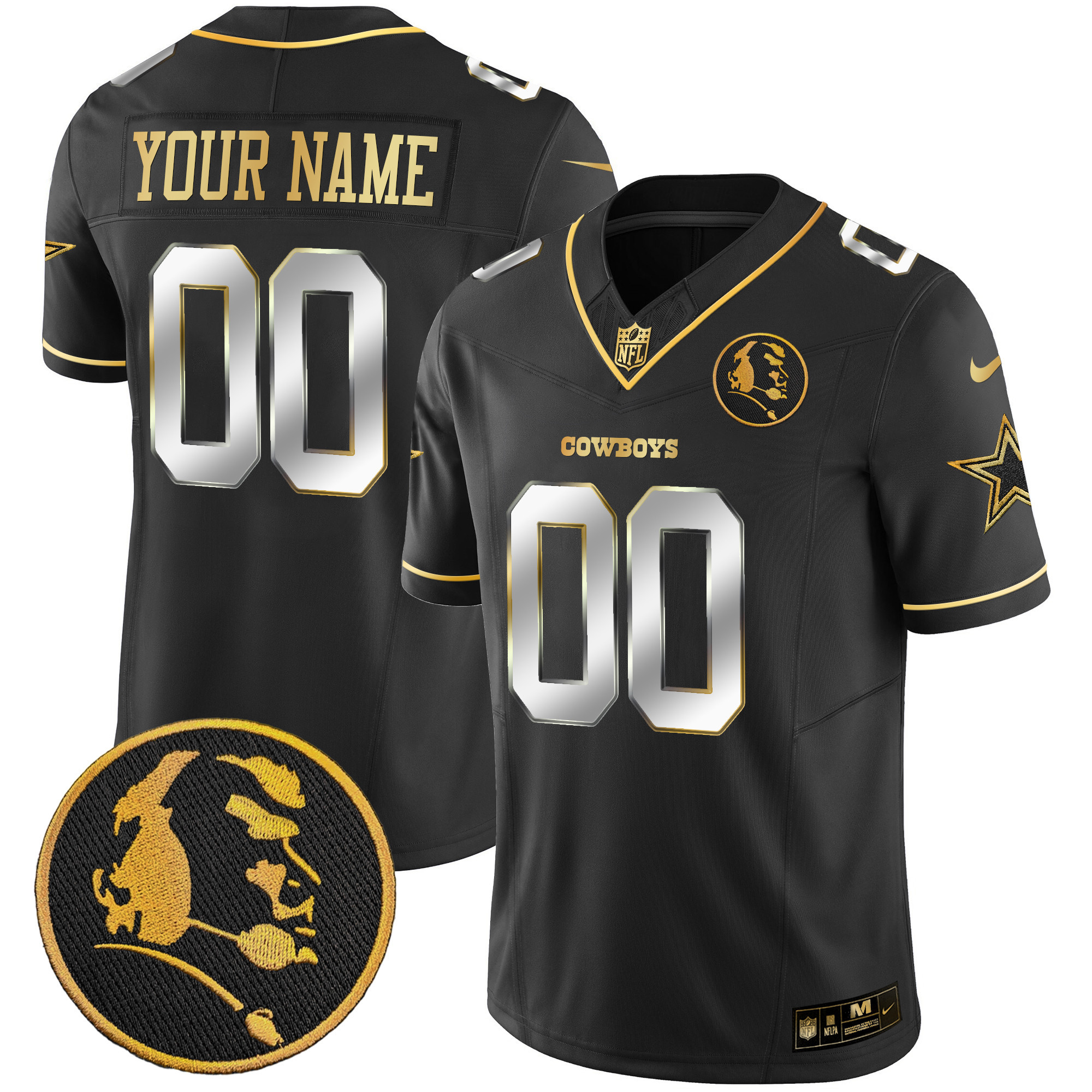 Cowboys John Madden Patch Gold Vapor Custom Jersey - All Stitched - Image 2