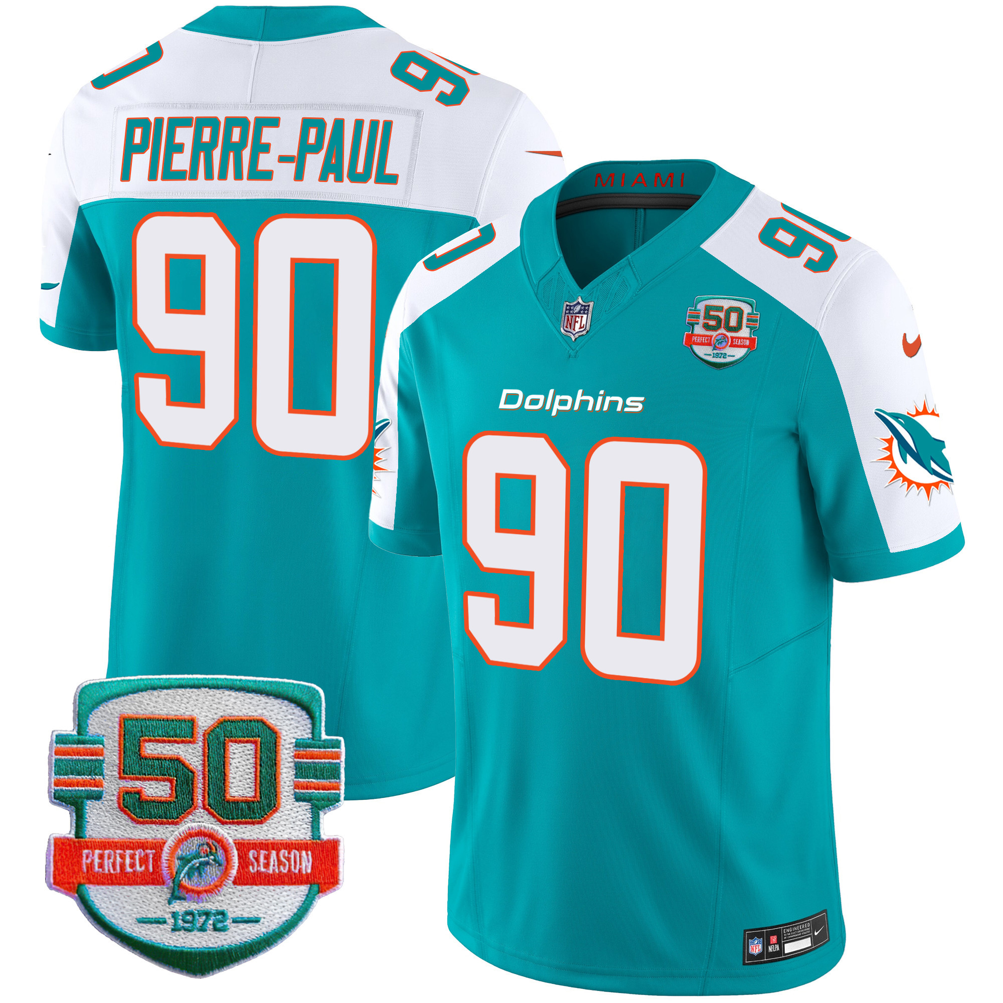 Men's Dolphins 50th 1972 Perfect Season Patch Vapor Jersey - All Stitched - Image 16