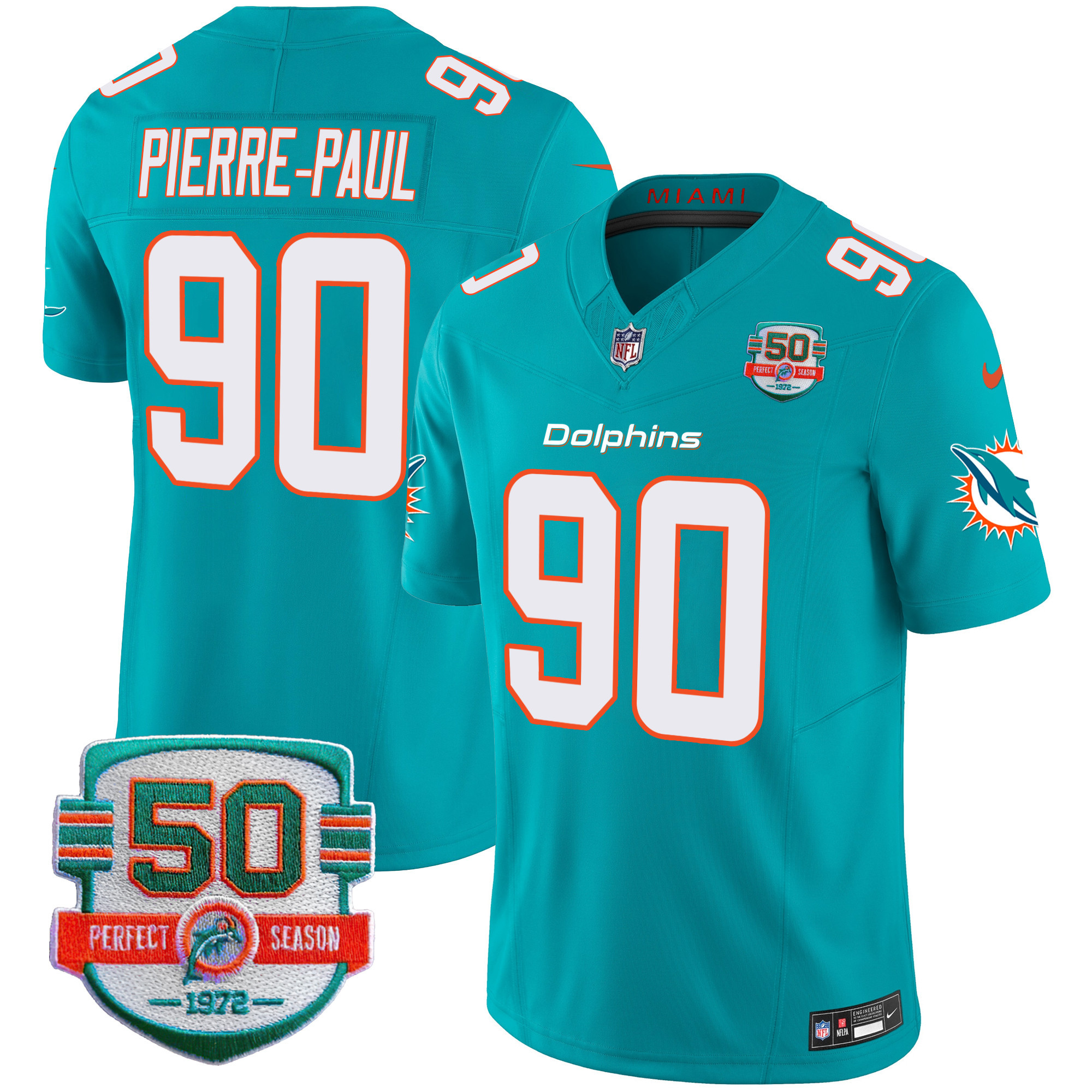 Men's Dolphins 50th 1972 Perfect Season Patch Vapor Jersey - All Stitched - Image 24