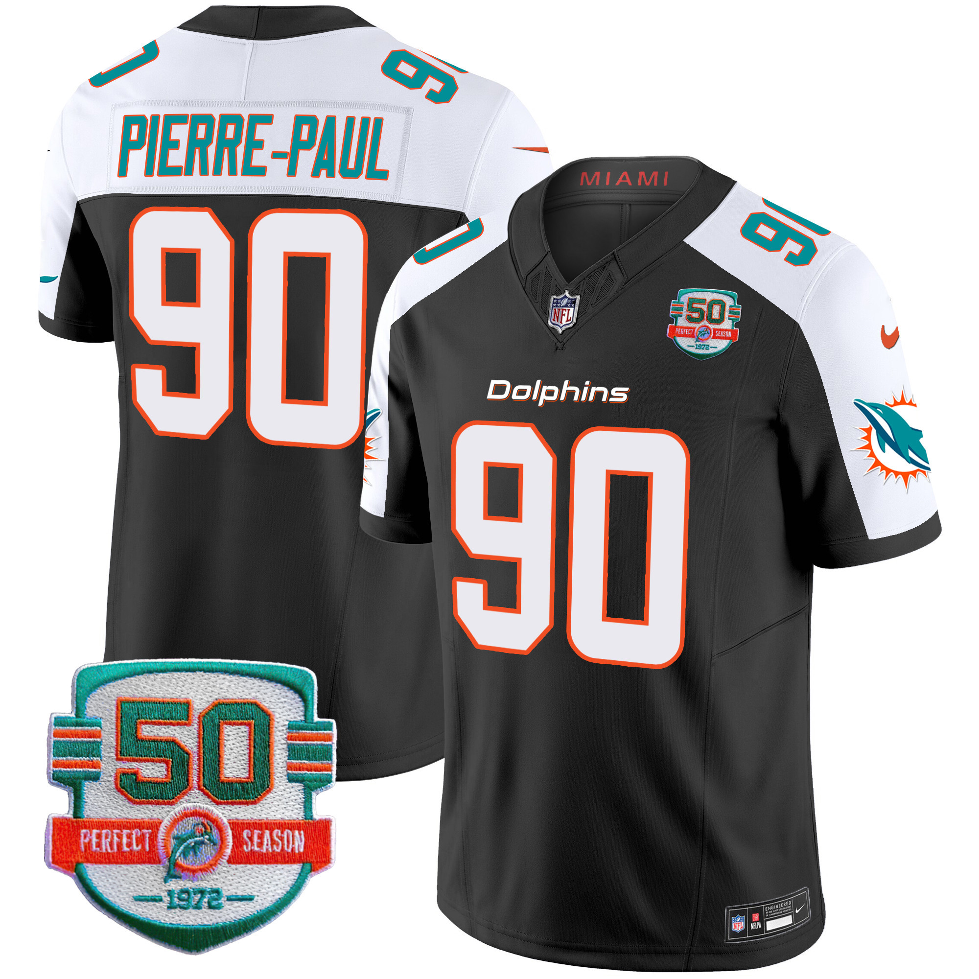 Men's Dolphins 50th 1972 Perfect Season Patch Vapor Jersey - All Stitched - Image 8