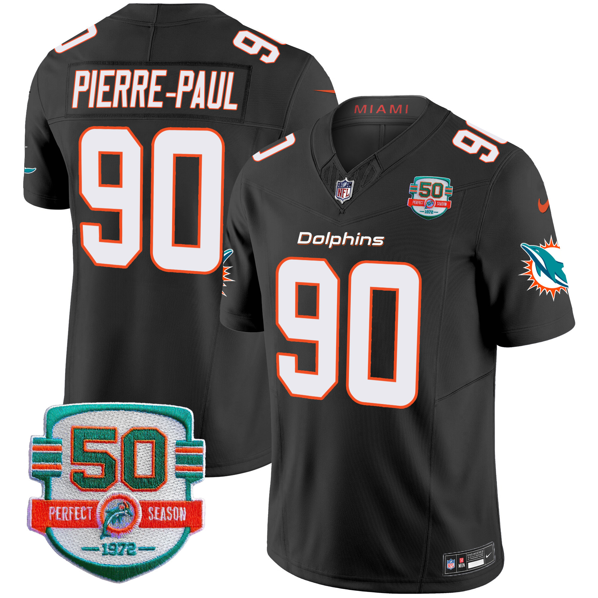 Men's Dolphins 50th 1972 Perfect Season Patch Vapor Jersey - All Stitched - Image 40