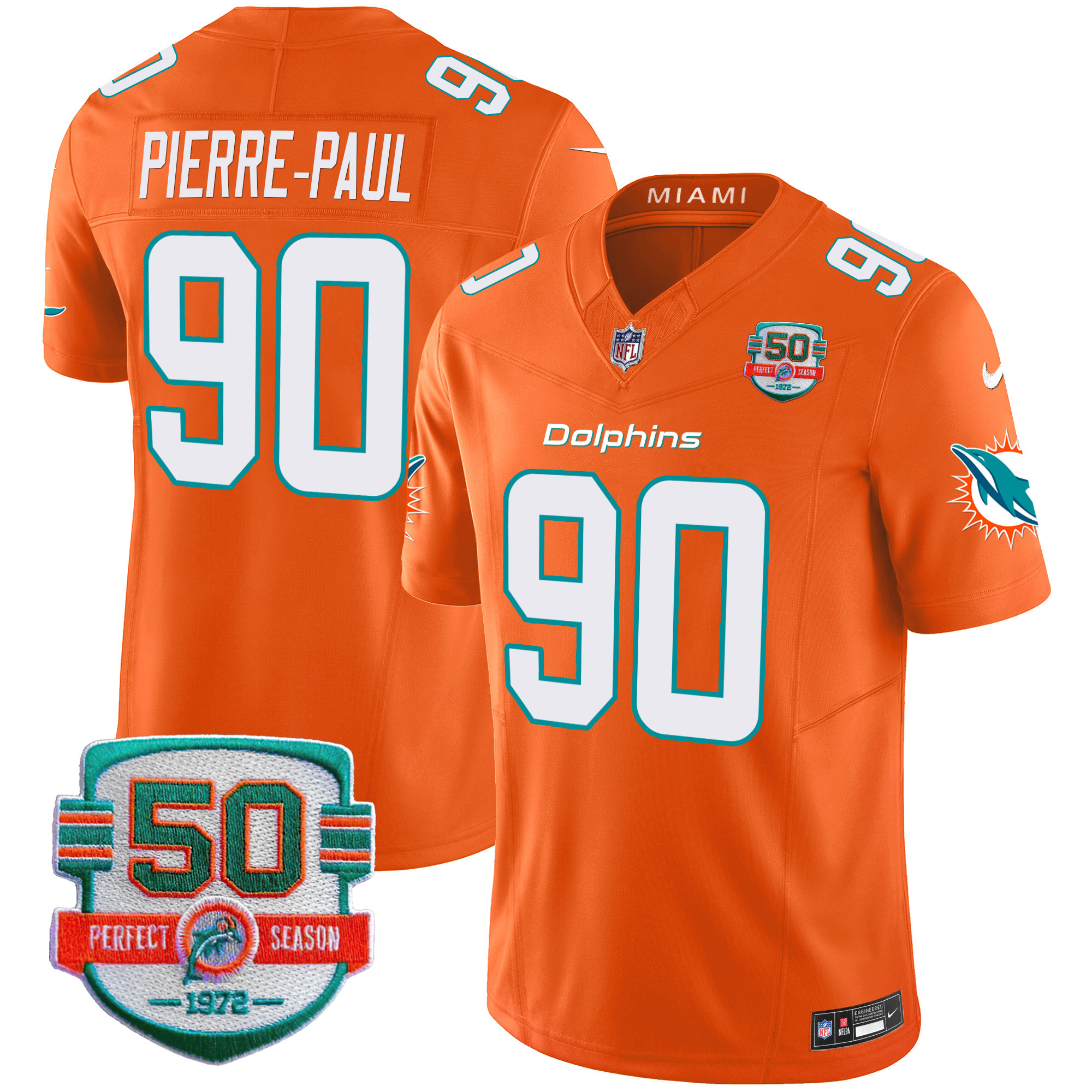 Men's Dolphins 50th 1972 Perfect Season Patch Vapor Jersey - All Stitched - Image 48