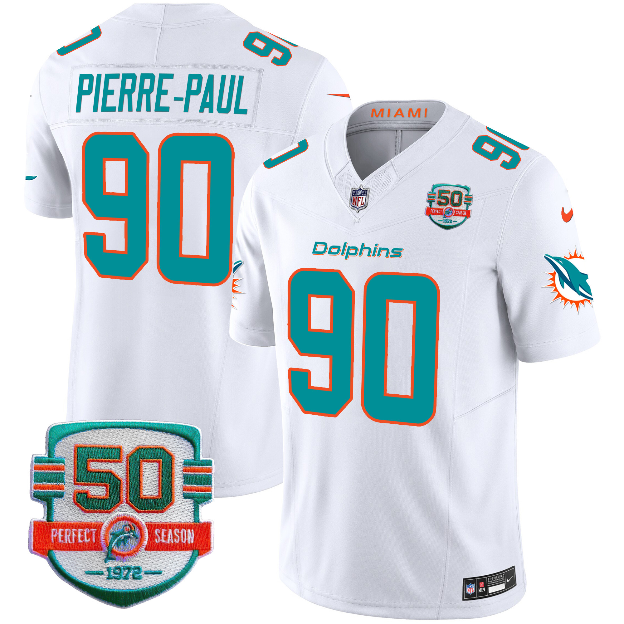 Men's Dolphins 50th 1972 Perfect Season Patch Vapor Jersey - All Stitched - Image 32