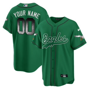 Eagles Arch Smoke Kelly Green Baseball Custom Jersey - All Stitched