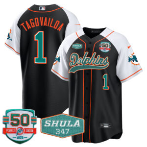 Men's Dolphins 50th & Don Shula 347 Memorial Patch Baseball Jersey - All Stitched