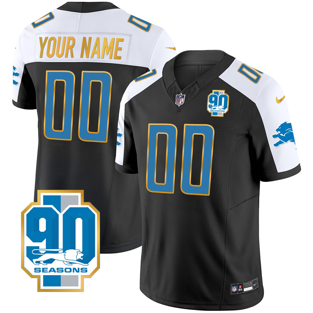 Detroit Lions 90th Year Patch Gold Trim Custom Jersey - All Stitched