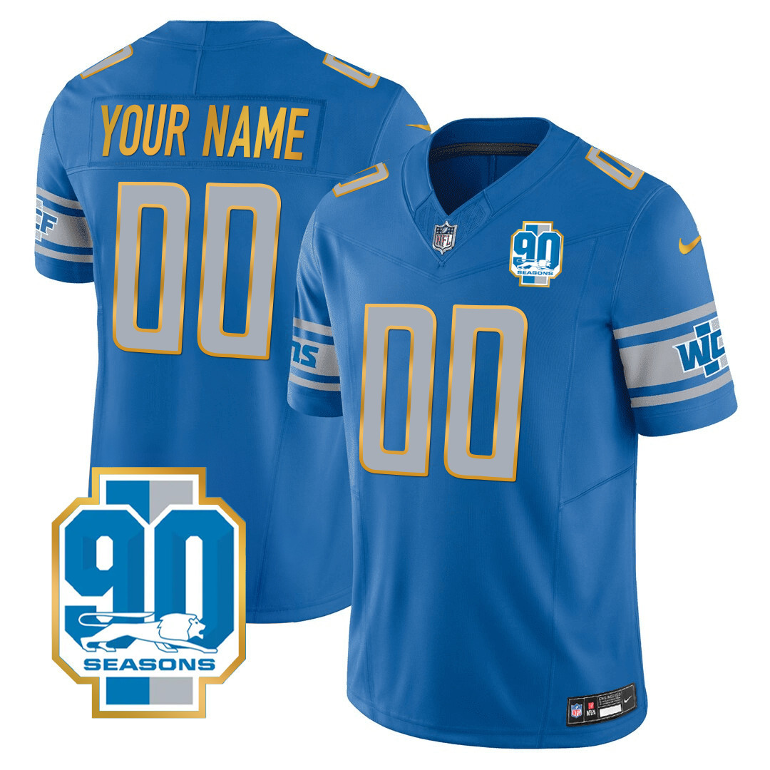 Detroit Lions 90th Year Patch Gold Trim Custom Jersey - All Stitched - Image 3