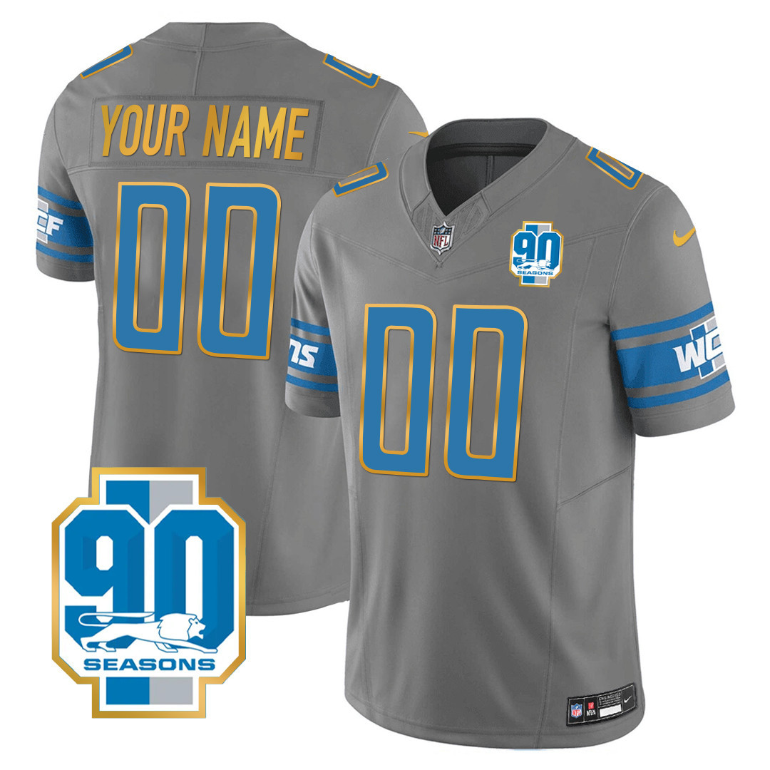 Detroit Lions 90th Year Patch Gold Trim Custom Jersey - All Stitched - Image 5