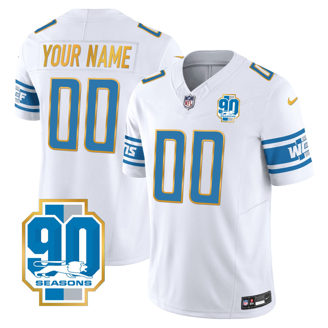 Detroit Lions 90th Year Patch Gold Trim Custom Jersey - All Stitched - Image 4